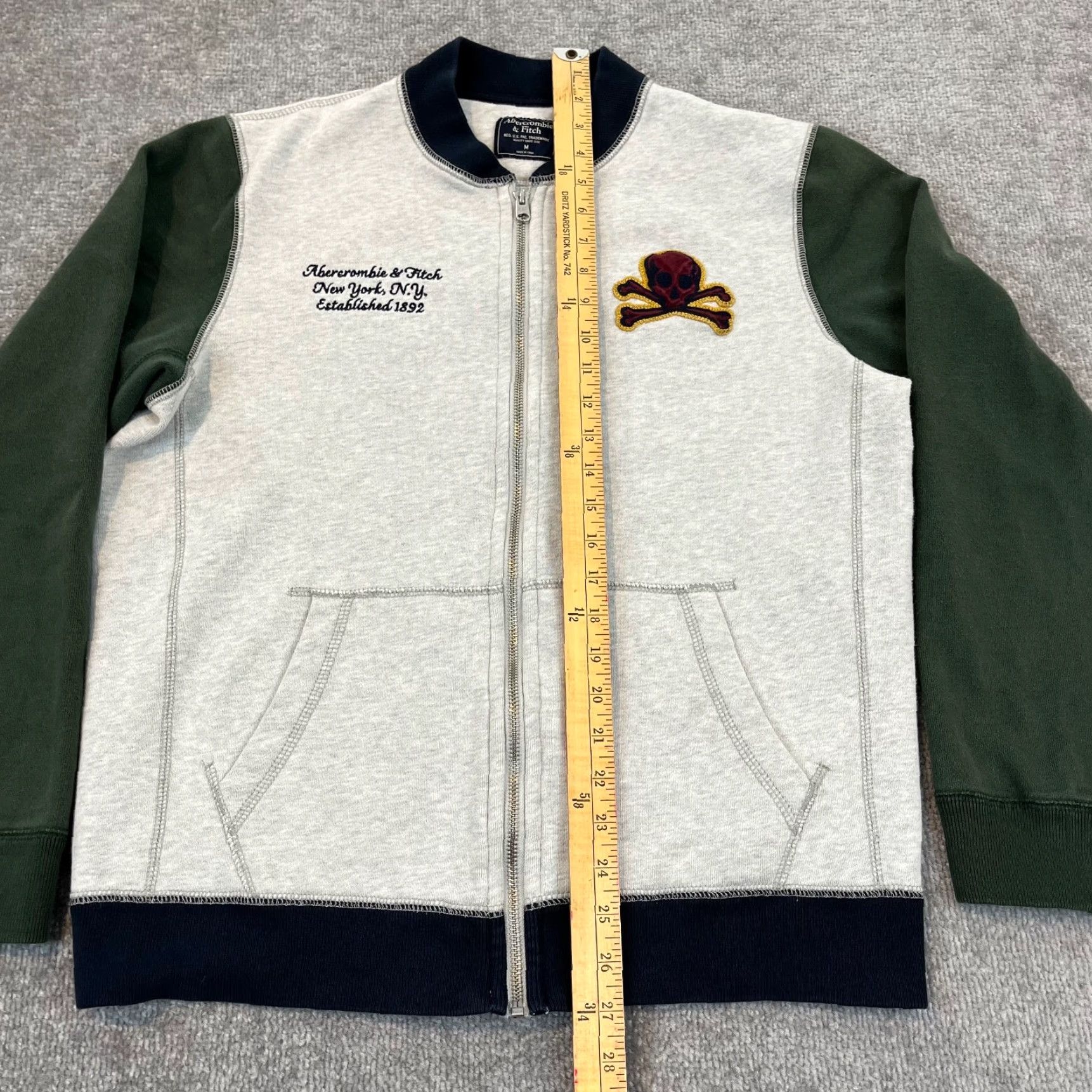Abercrombie & Fitch Abercrombie & Fitch Mens Varsity Jacket Medium Gray Green Blue Cotton Blend Full Zip Baseball Letterman Casual Size US M / EU 48-50 / 2 - 6 Thumbnail