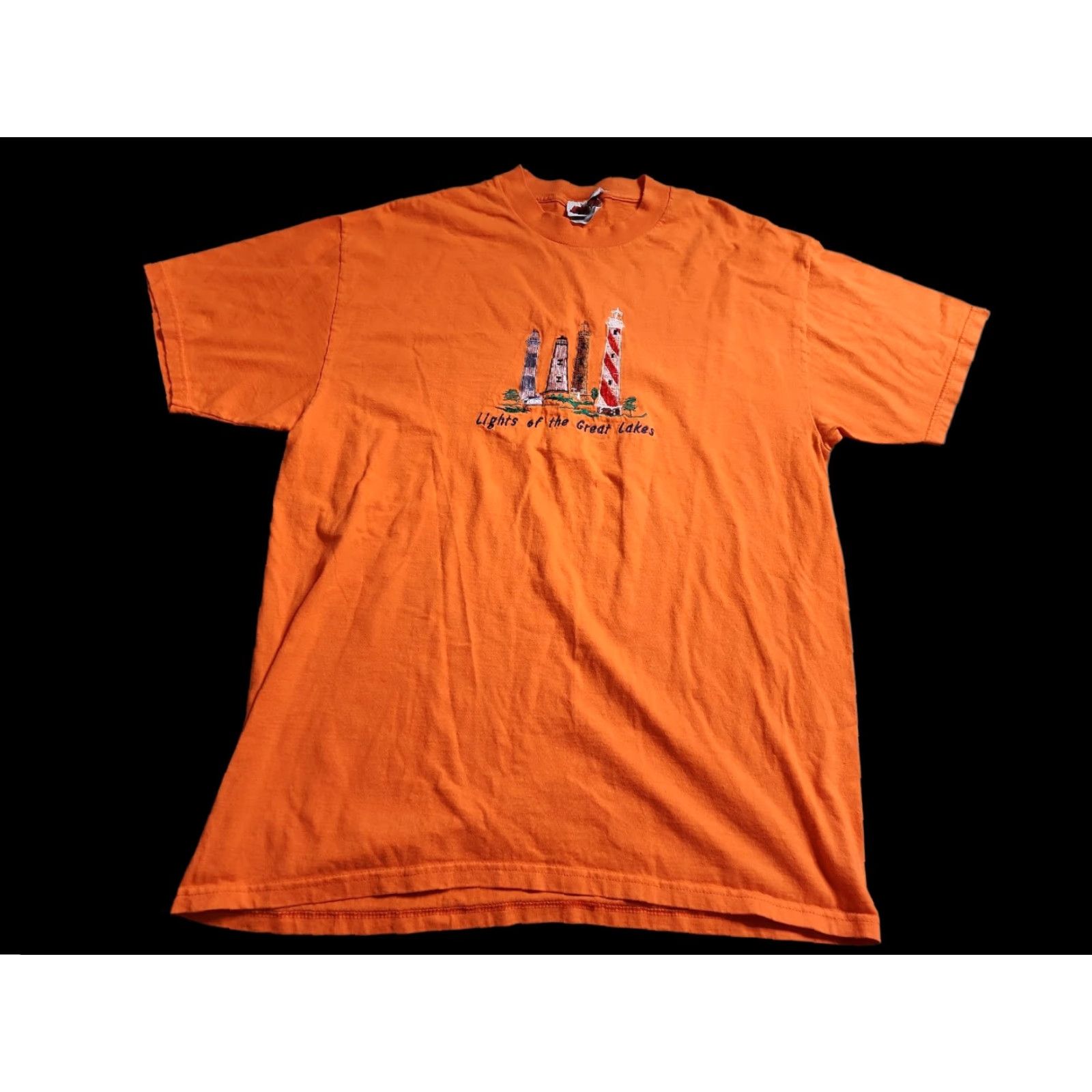 Vintage VINTAGE Spark T-Shirt Embroidered Lighthouse Travel 90s USA Mens XL Orange Crew Neck Short Sleeve Size US XL / EU 56 / 4 - 2 Thumbnail