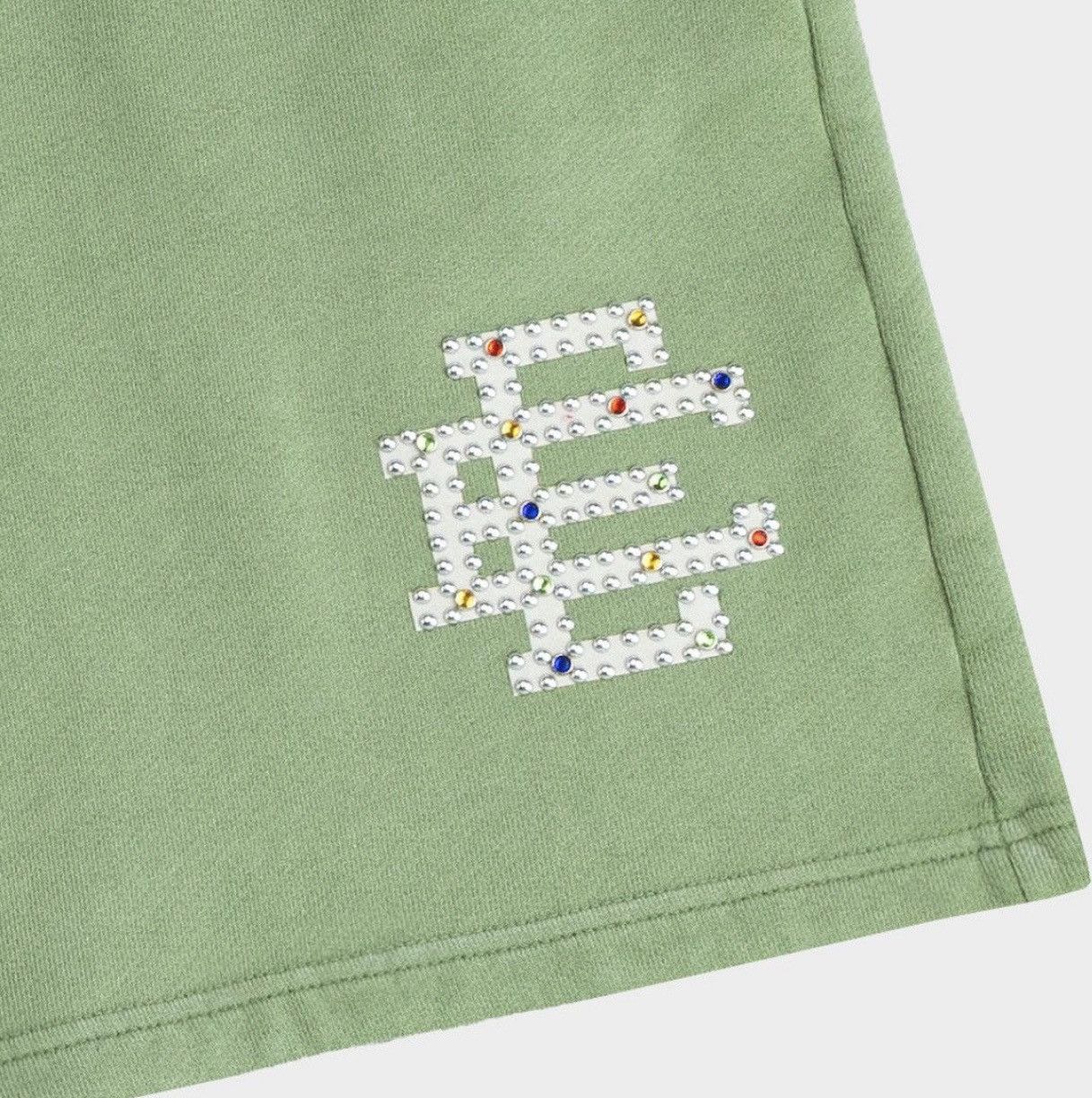 Eric Emanuel ⚡️ Eric Emanuel EE Green Fleece Rhinestone Shorts 2XL XXL ⚡️ Size US 38 / EU 54 - 2 Thumbnail