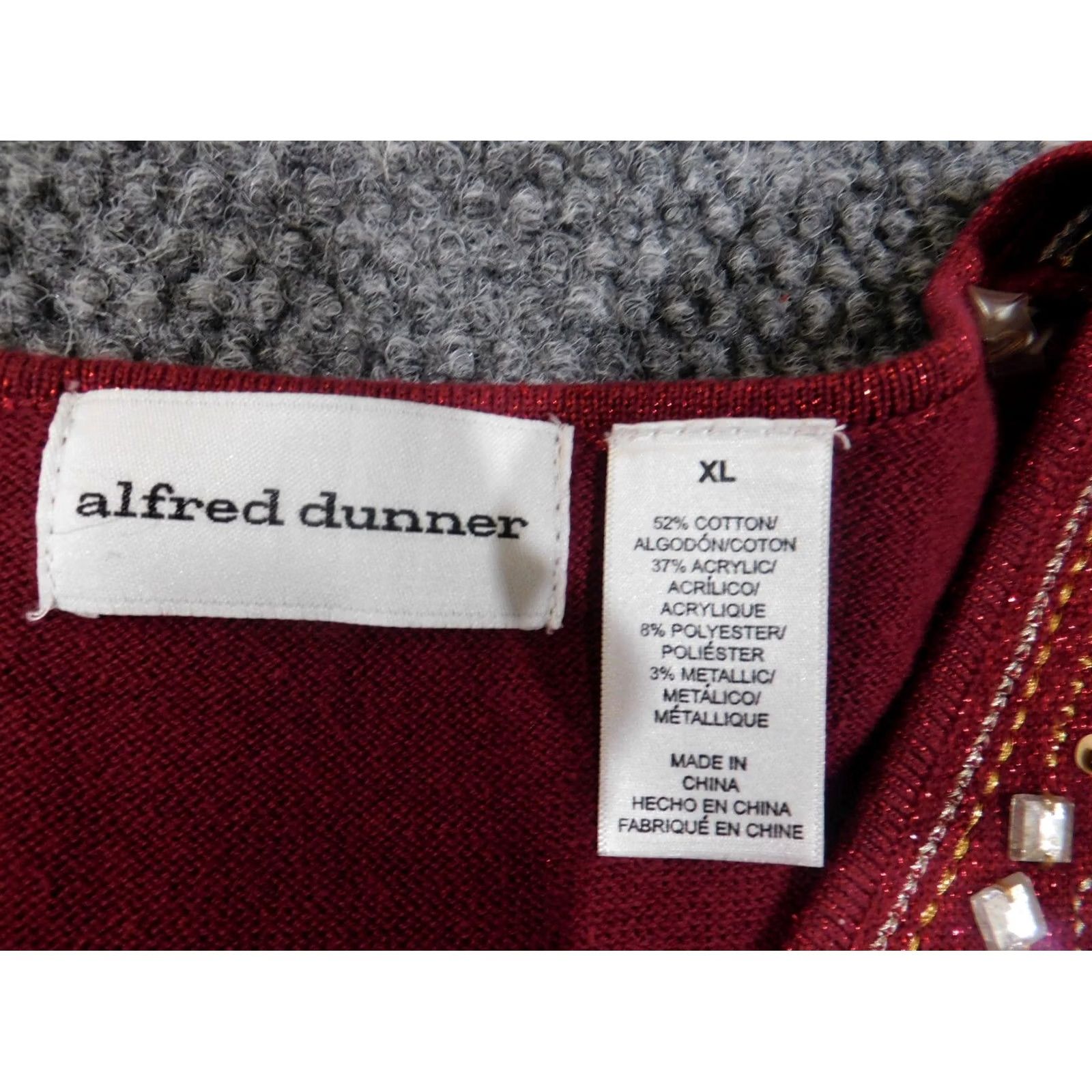 Vintage Alfred Dunner Sweater XL Red Beaded Embellishments Womens Stretch Knit Raglan Sleeve V-Neck Pullover Knit Size XL / US 12-14 / IT 48-50 - 5 Thumbnail