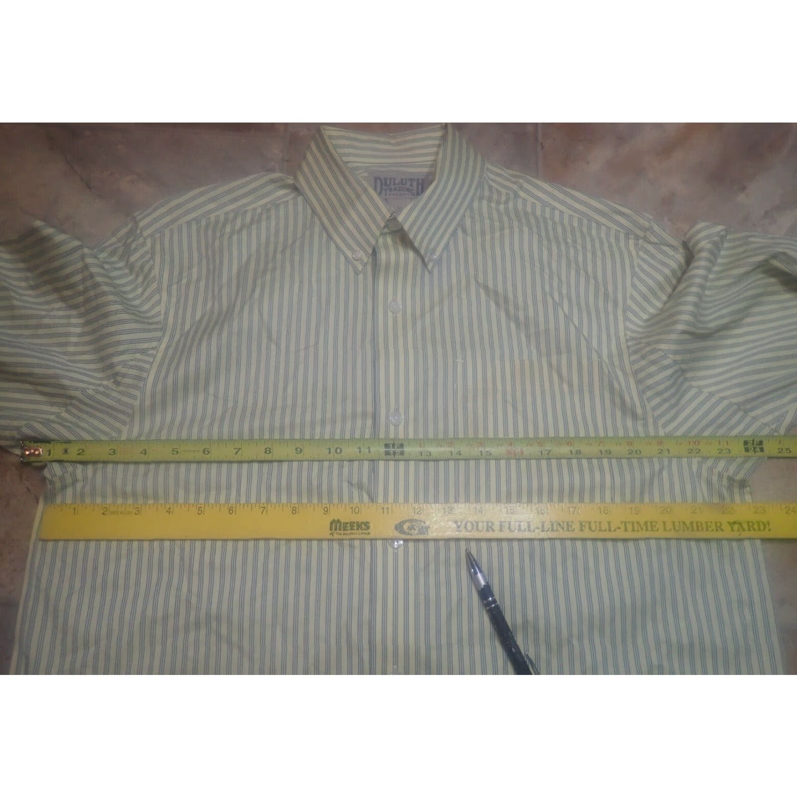 Vintage Duluth Trading Men's Wrinkle Fighter Button-Up Shirt, Relaxed Fit, Yellow Stripe, Size M, Casual/Business, Long Sleeve, Cotton, Pocket, Modern, Mens Size US M / EU 48-50 / 2 - 6 Thumbnail