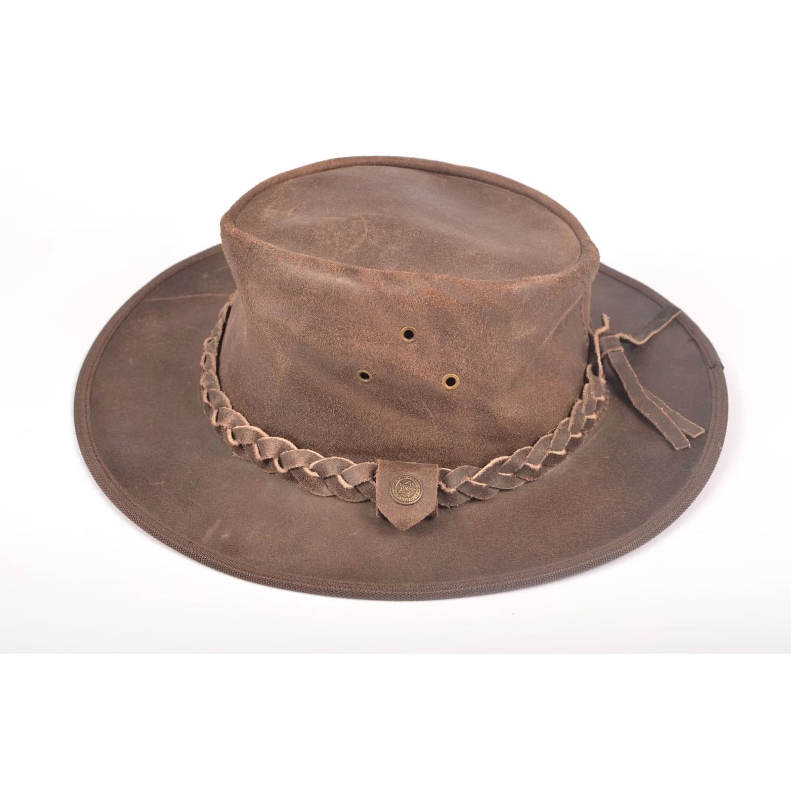 Vintage Aussie Leather Cowboy Western Australian Hat Men M Brown Solid Pattern Size M Mens Size ONE SIZE - 8 Thumbnail