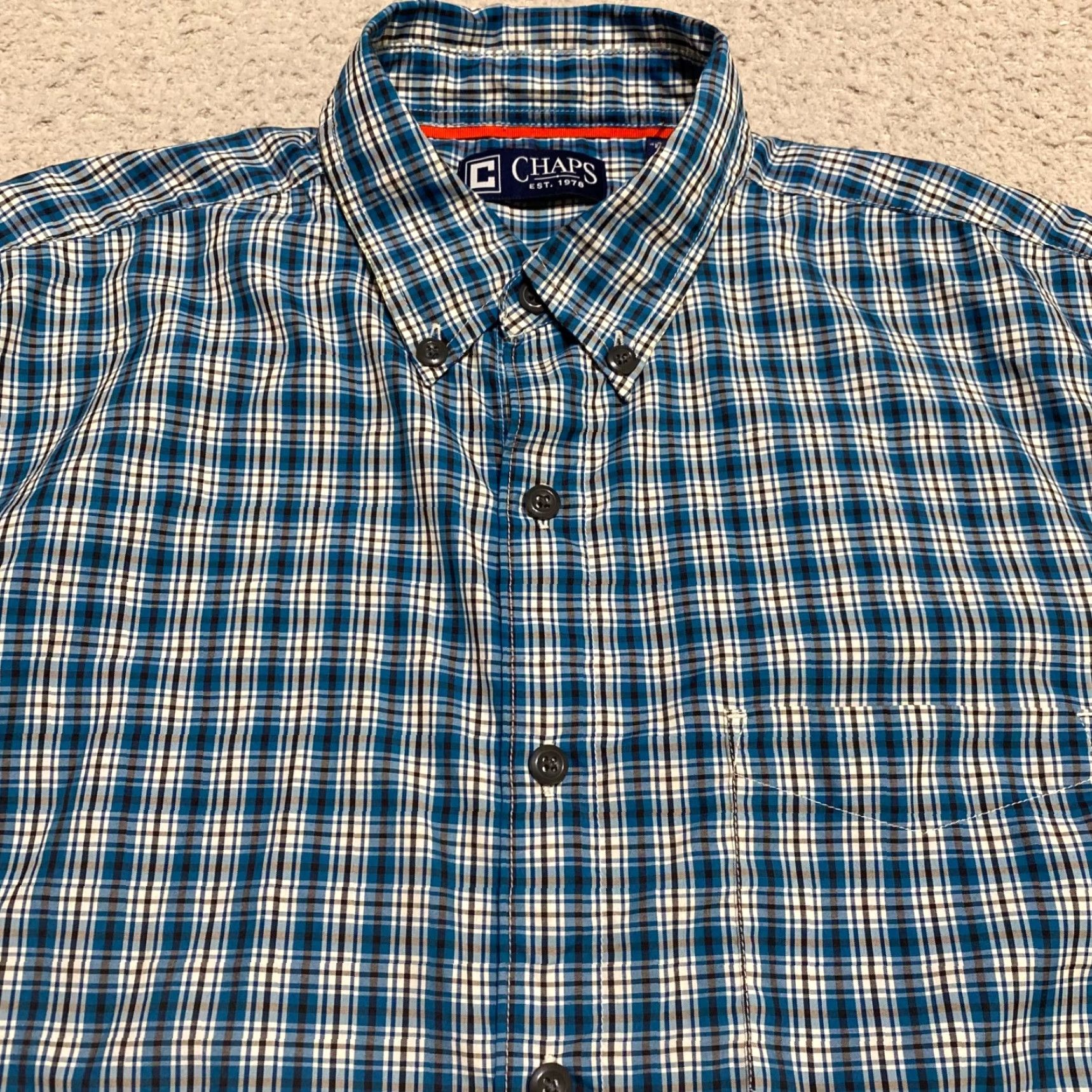 Chaps Chaps Mens Button-Up Shirt Blue Plaid Long Sleeve Nylon Polyester Collar-Down Regular Fit Size M Size US M / EU 48-50 / 2 - 6 Thumbnail