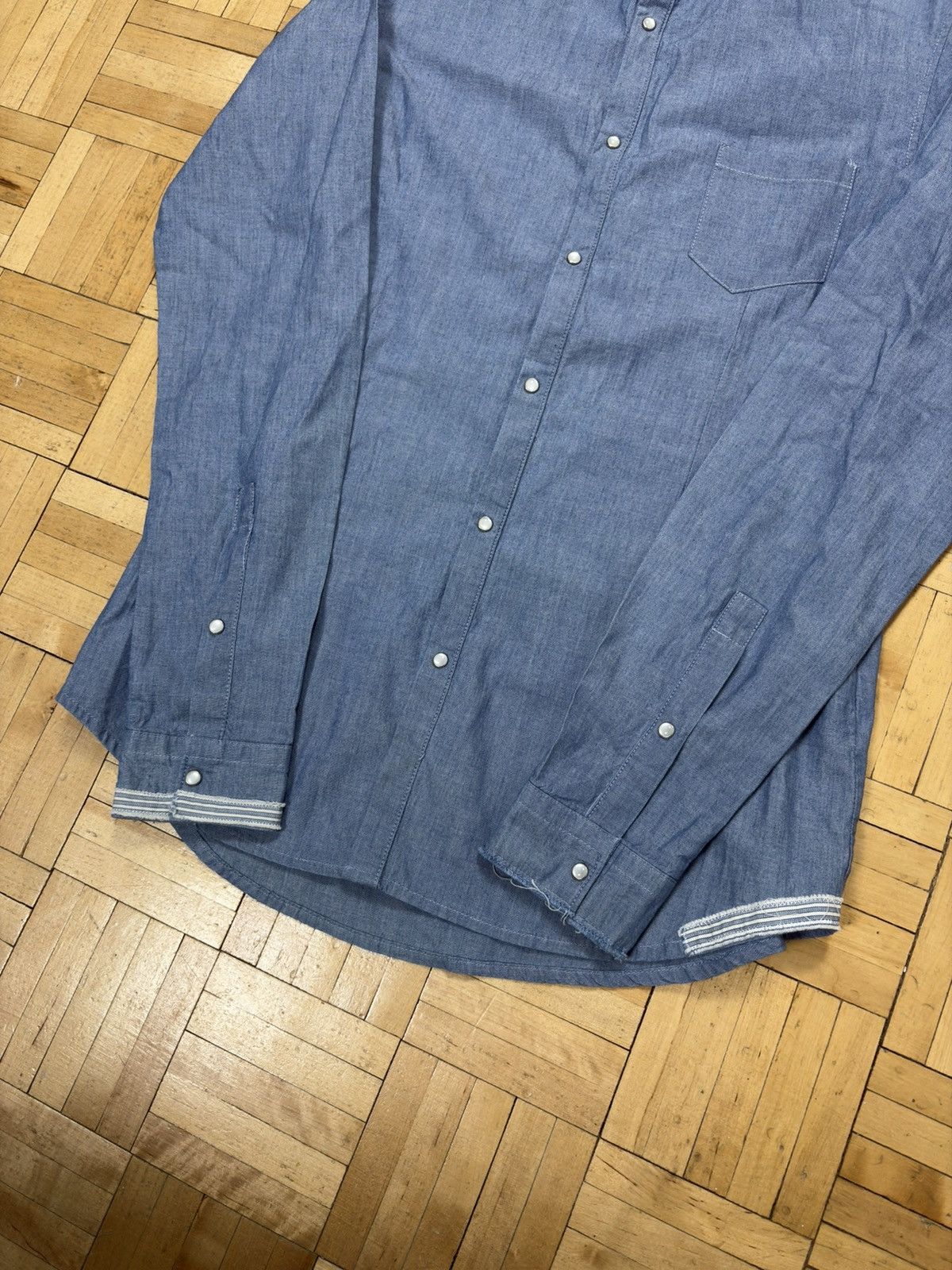 Officina36 Officina36 Avant Garde Blue Pearl Snap Patchwork Shirt Size US S / EU 44-46 / 1 - 4 Thumbnail
