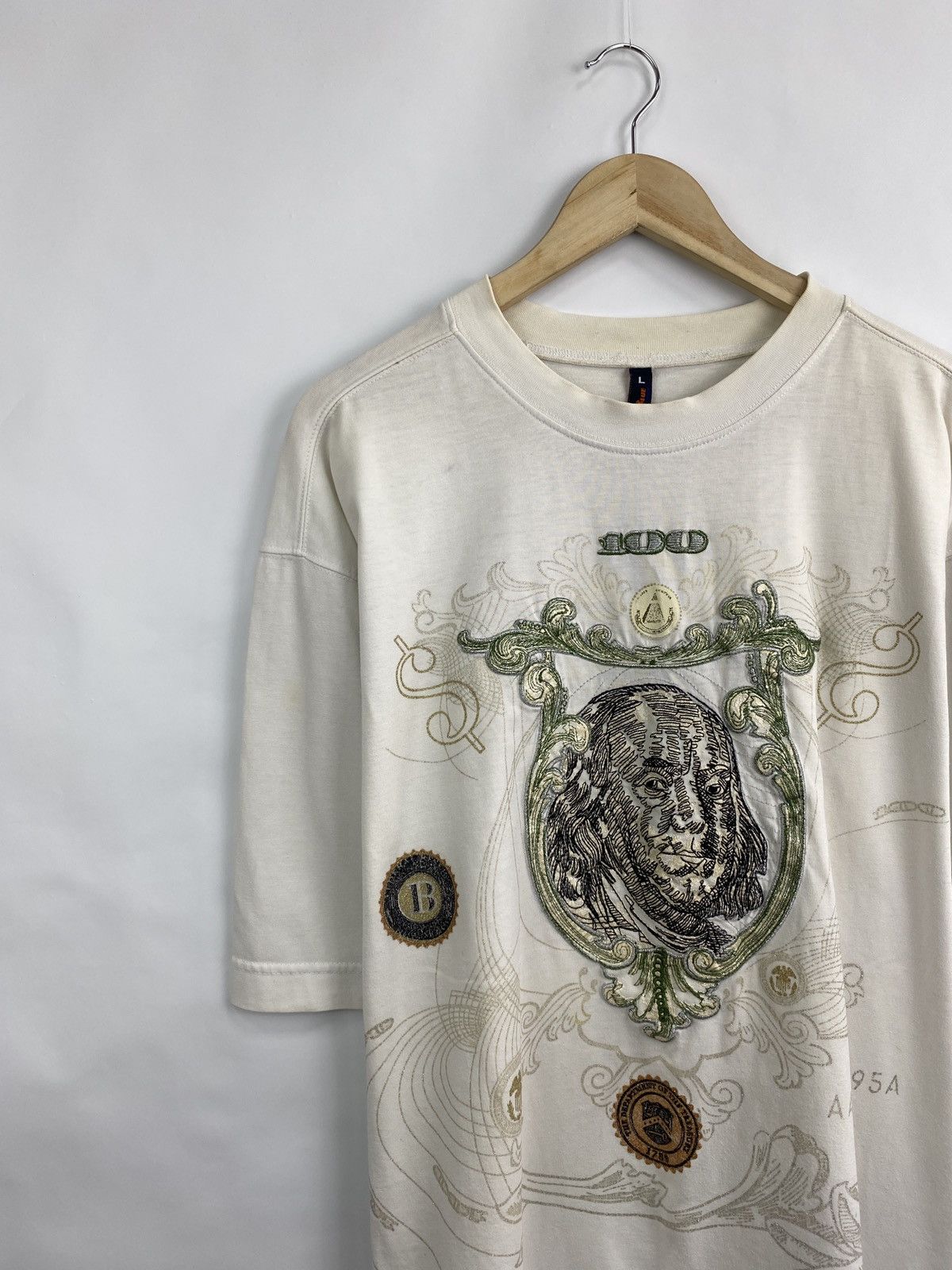 4GSELLER 💸 Vintage 90s Benjamin Franklin 100 Hundred Dollar T-Shirt Size US XL / EU 56 / 4 - 3 Thumbnail