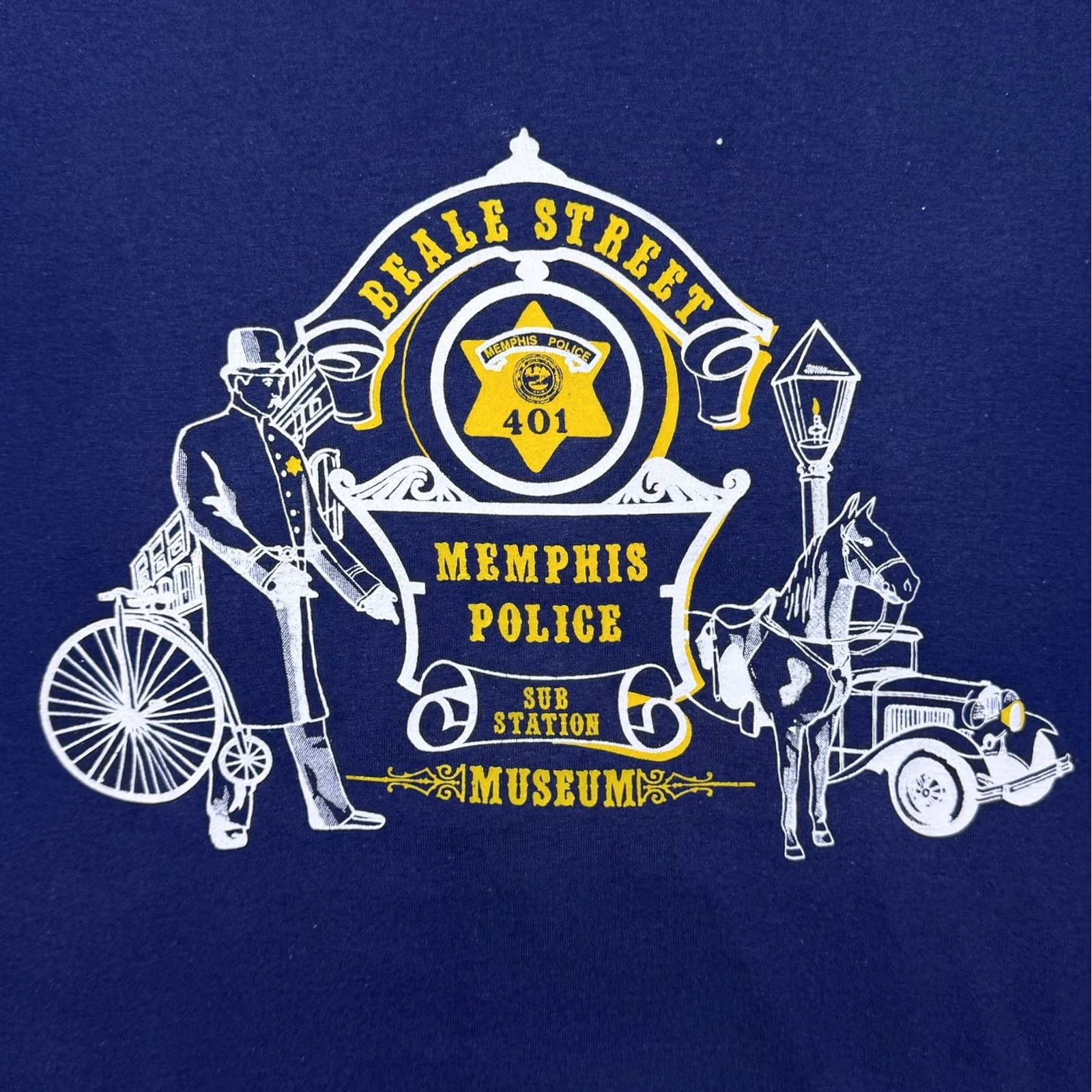 Hanes VINTAGE Hanes Beale Street Memphis Police USA Navy Blue Single Stitch T-Shirt Large Mens Short Sleeve Round Neck 1990s Size US L / EU 52-54 / 3 - 4 Thumbnail