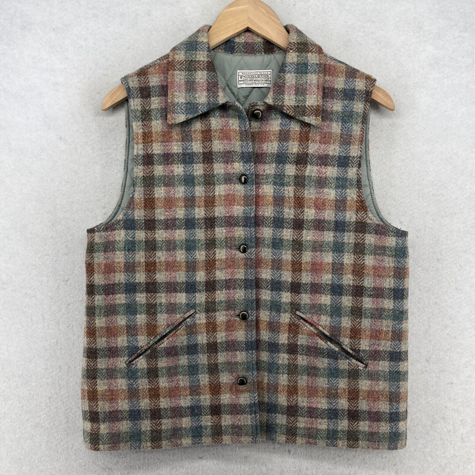 Pendleton PENDLETON Vest Womens M Wool Tweed Quilted Lined Button Front ...