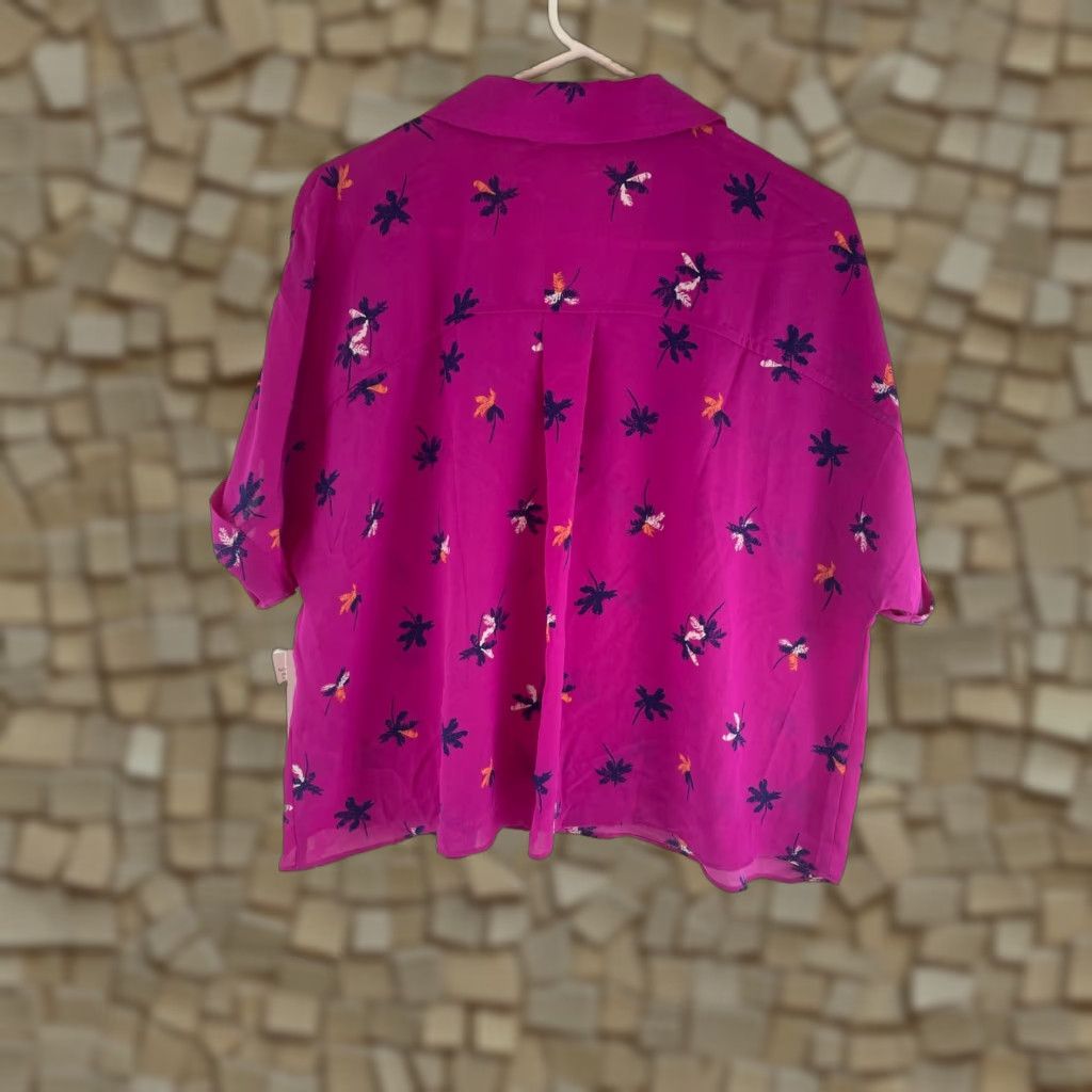 Vintage ABOUND Cropped Top Women's XL Purple "Coconut Tree" Pocket Button Up Tee NWT Shirt Size XL / US 12-14 / IT 48-50 - 1 Thumbnail