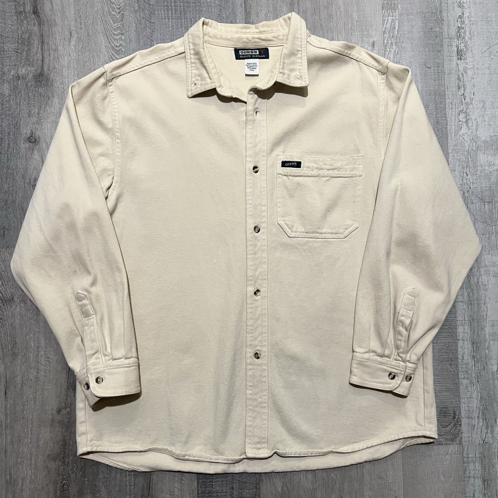 Guess Vintage GUESS Beige Cotton Twill Weave Button Work Shacket Size US XL / EU 56 / 4 - 1 Thumbnail