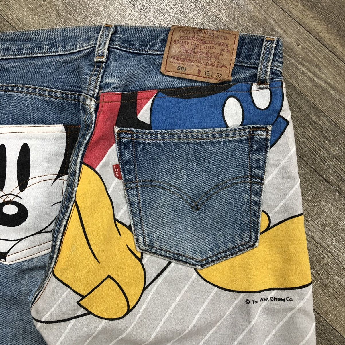 Levi's Vintage Clothing 🇺🇸90’s Levis 501 Distressed Cartoon Mickey Mouse Rework Jeans Size US 32 / EU 48 - 8 Thumbnail