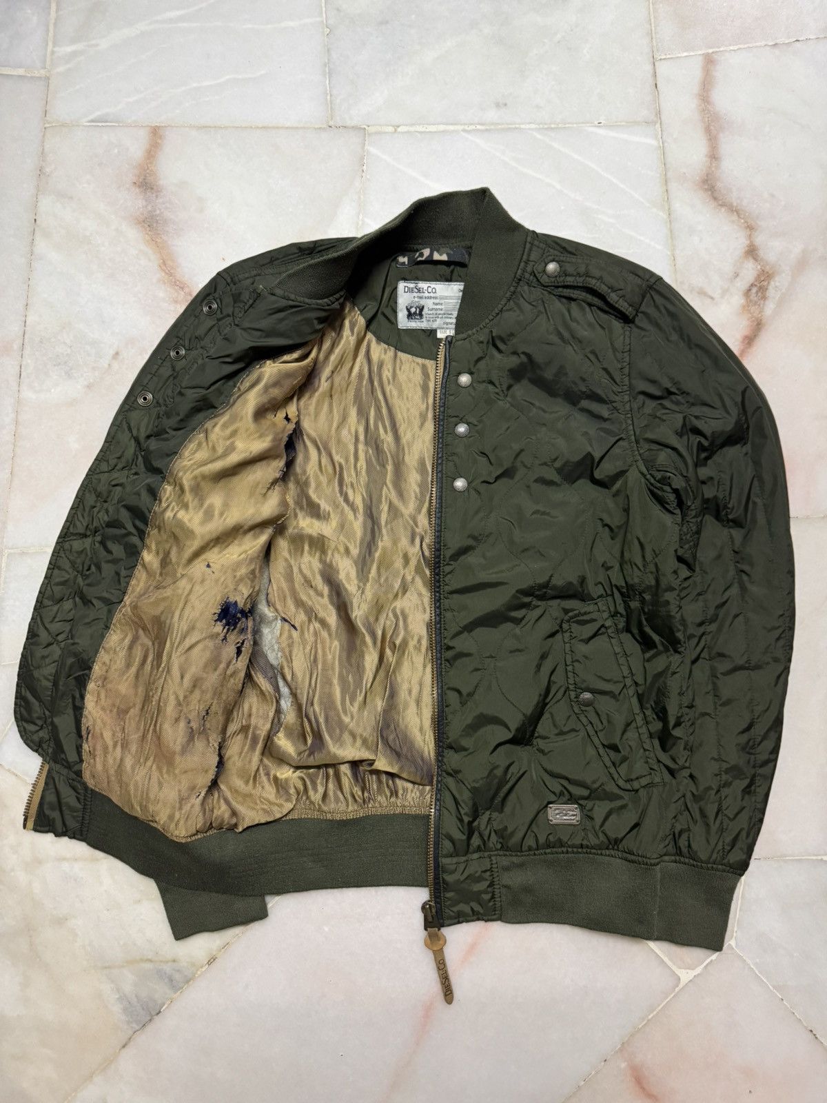Diesel 💥VINTAGE Y2K DIESEL-CO OLIVE GREEN MILITARY DISTRESS BOMBERS Size US S / EU 44-46 / 1 - 9 Thumbnail