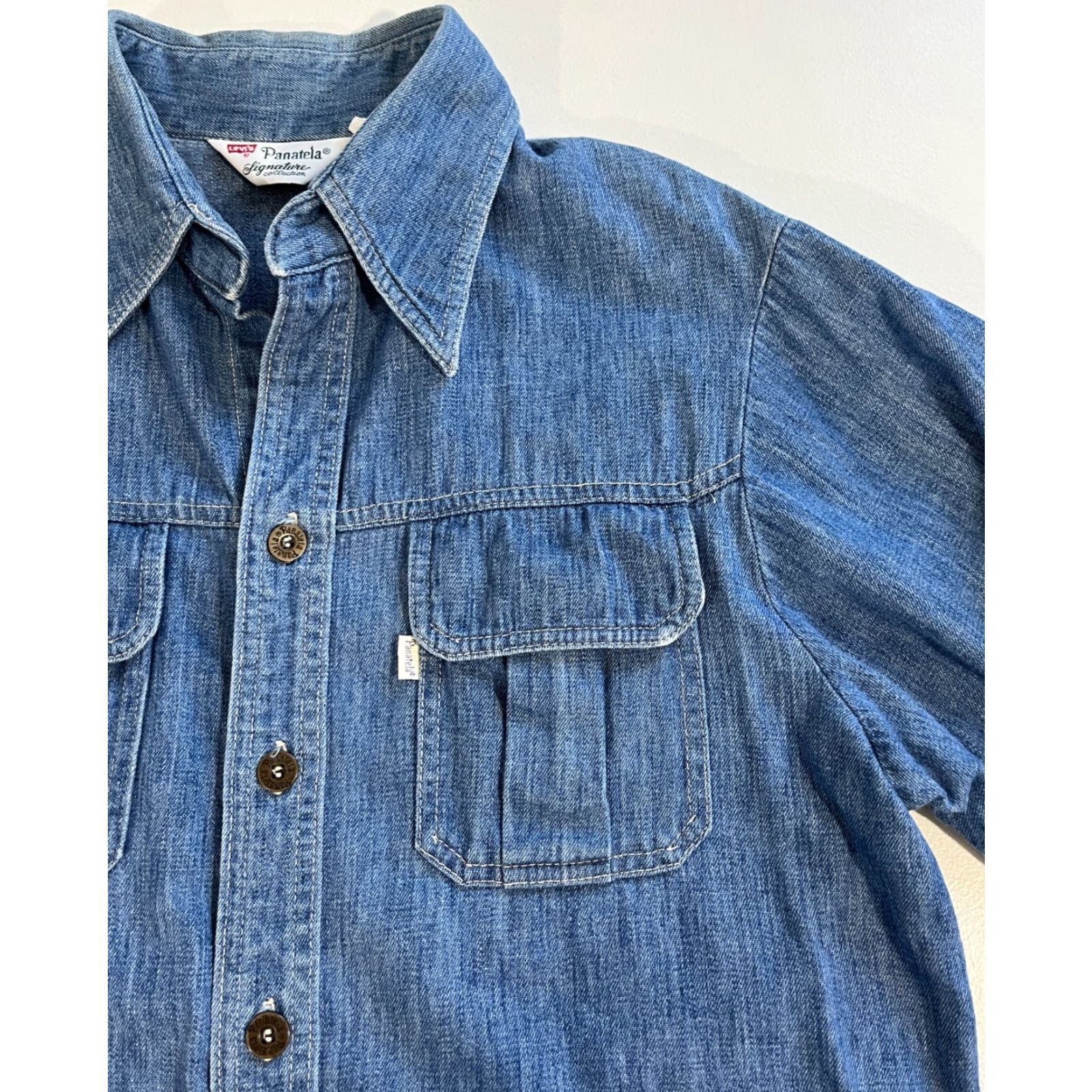 Levi's VINTAGE Levi's Panatela Signature Collection Denim Shirt Mens L Blue 70s Classic Americana Button-Up Pockets Size US L / EU 52-54 / 3 - 6 Thumbnail