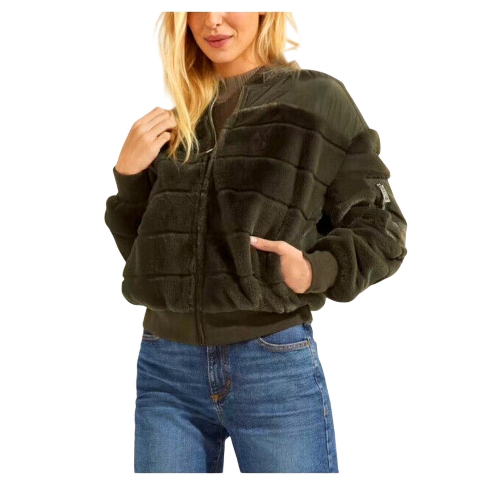 Guess NWOT Guess Felicia Olive Faux Fur Bomber Jacket Pockets XS Size XS / US 0-2 / IT 36-38 - 3 Thumbnail