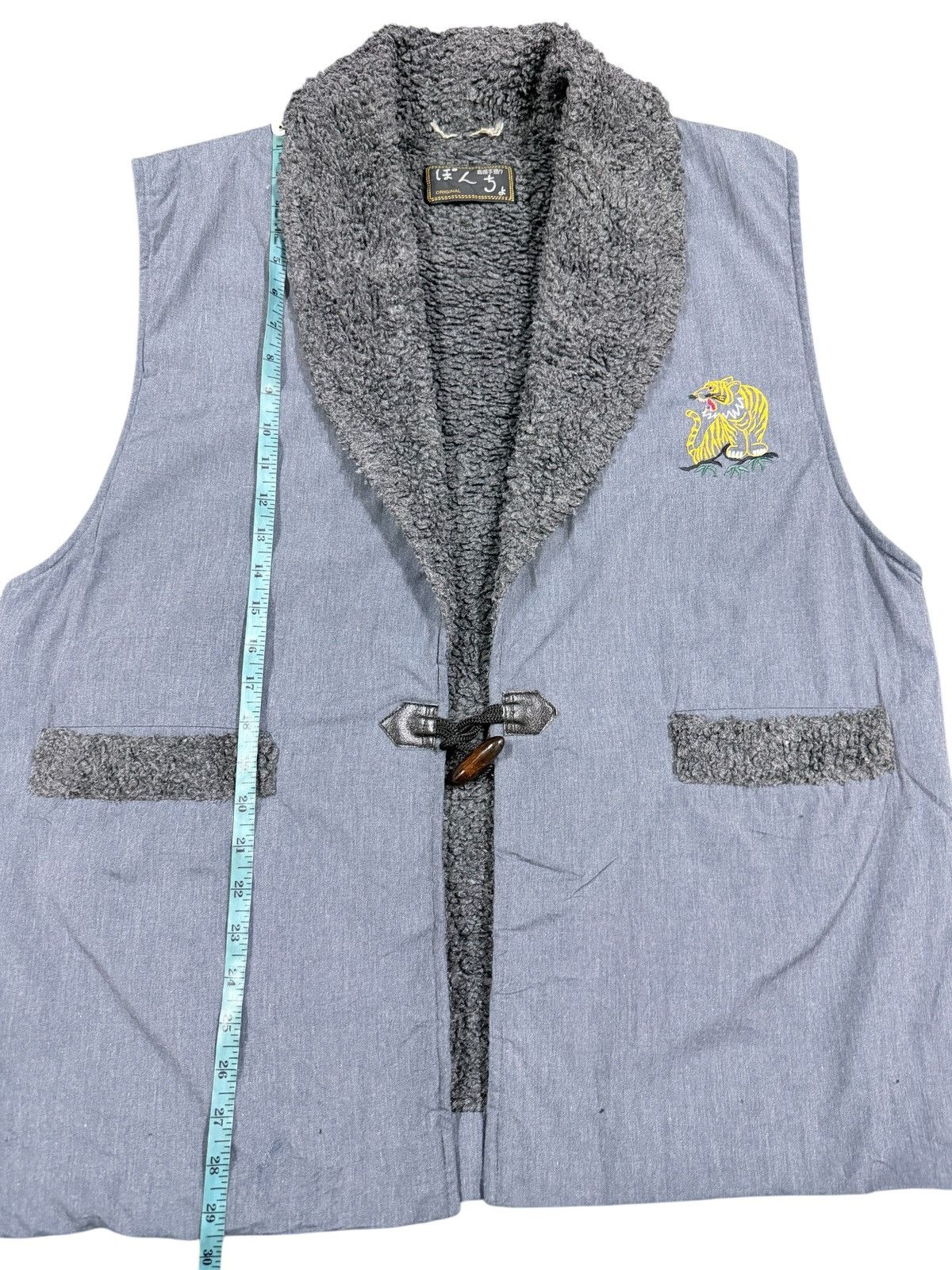 Japanese Brand Vtg🔥Embroidery Tiger Aloha Sherpa Lining Vest Toggle Button Size 44R - 9 Thumbnail