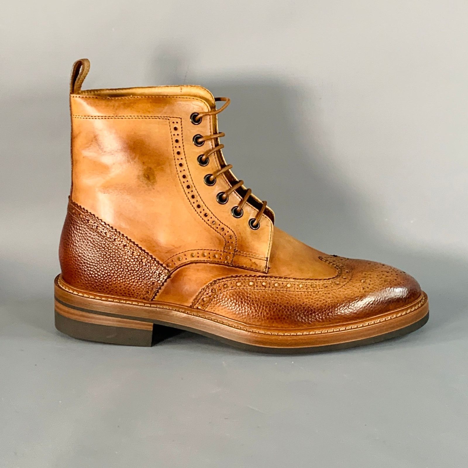 Paul Smith Size 8 Tan Brown Antique Leather Wingtip Lace-Up Boots Size US 8 / EU 41 - 2 Thumbnail