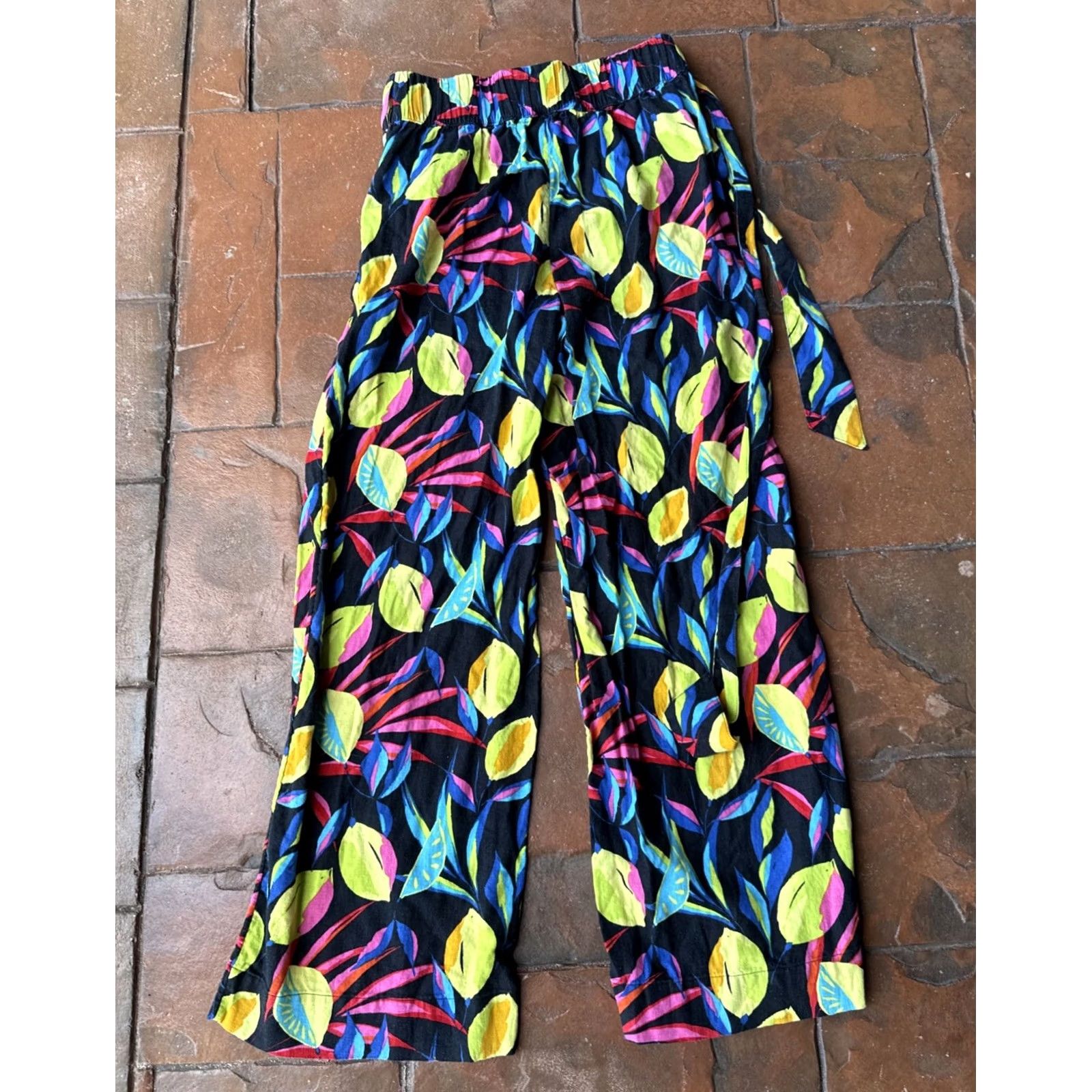 Habitat VINTAGE not - wait - Tabitha Brown Target Lemon Print Wide Leg Linen Blend Beachy Pants Women's XXS Size 24" / US 00 / IT 34 - 3 Thumbnail