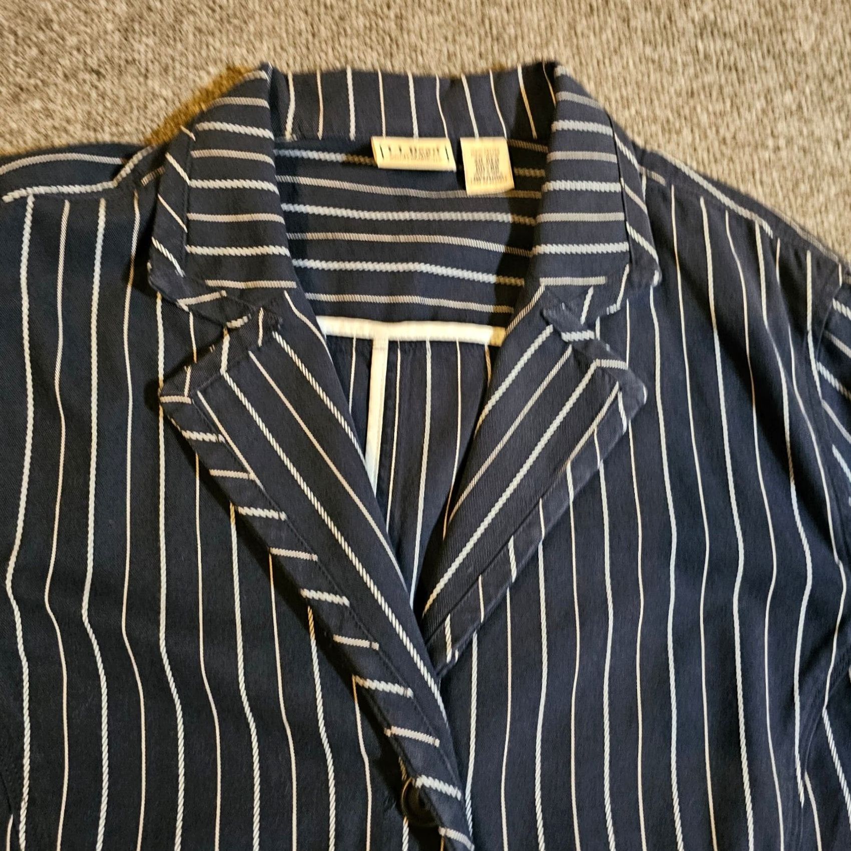 Vintage LL Bean Blazer Women 20 Blue White Striped 3 Button Classic Casual Career Plus Size Size 3XL / US 20-22 - 2 Thumbnail