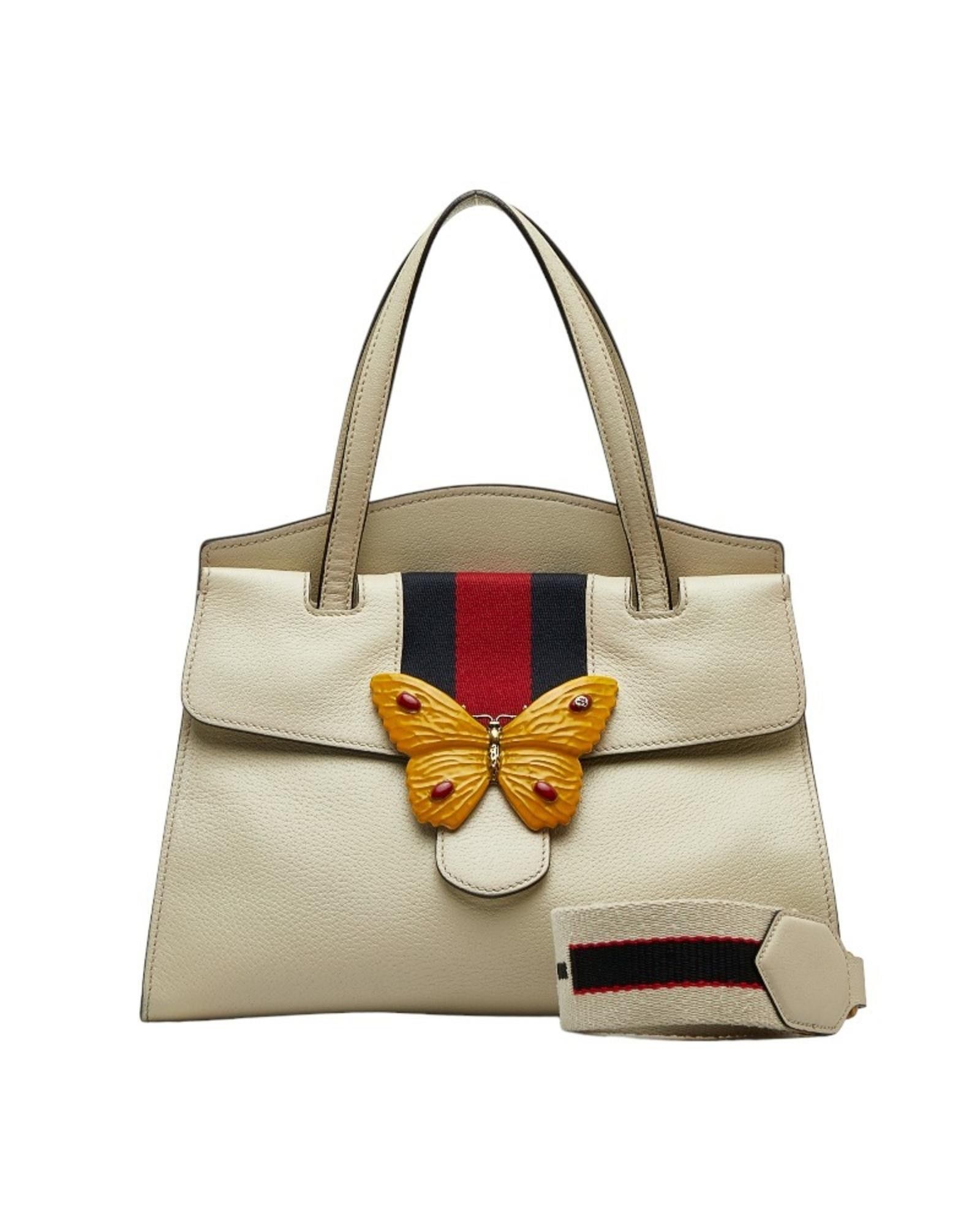 image of Gucci Elegant Leather Handbag With Shoulder Strap in White, Women's