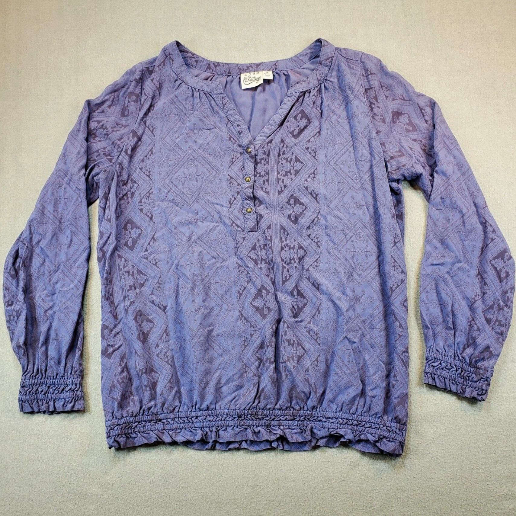 Vintage VINTAGE COMO Blue Boho Loose Top Medium Peasant Blouse Shirt Size M / US 6-8 / IT 42-44 - 2 Thumbnail
