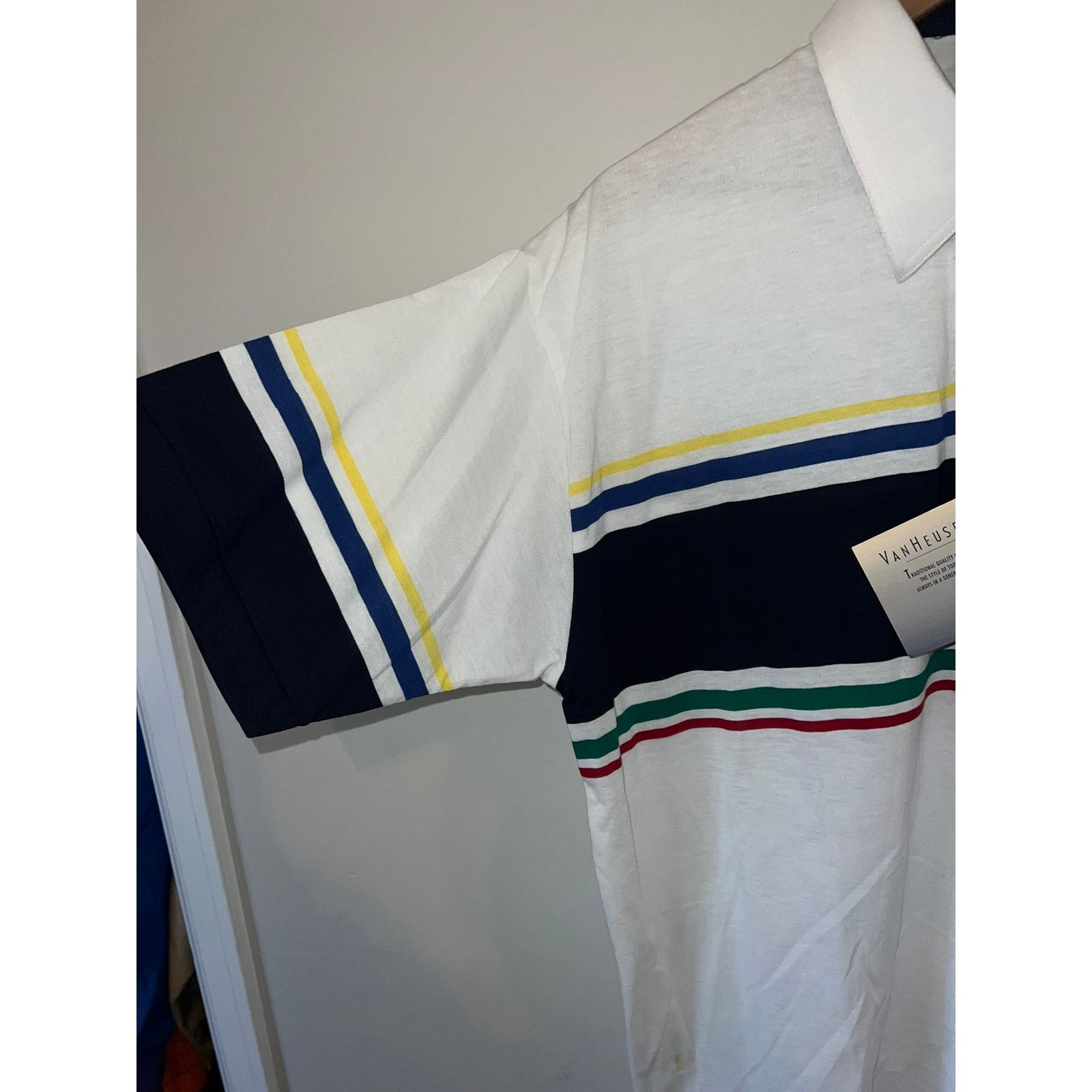Van Heusen NWT Van Heusen Classic White Striped Polo Shirt VTG L Large Size US L / EU 52-54 / 3 - 6 Thumbnail