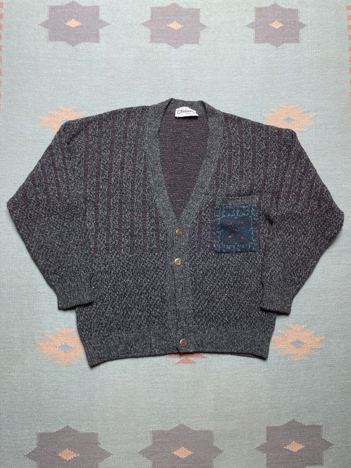 Vintage VTG knit sweater cardigan wool blend button front Italy M Size US M / EU 48-50 / 2 - 1 Thumbnail