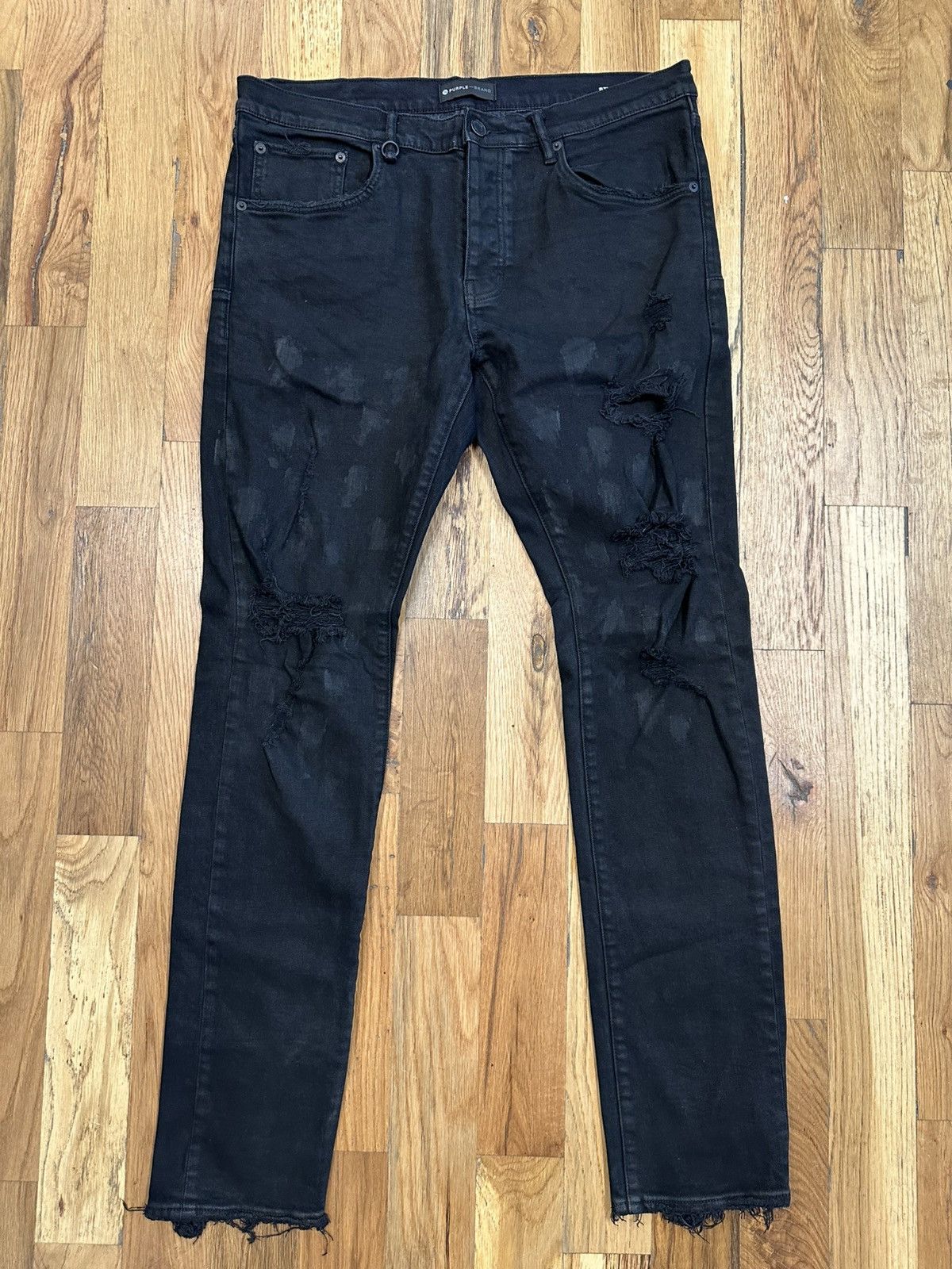 Purple Brand Distressed Splatter Black Denim Jeans Size 36