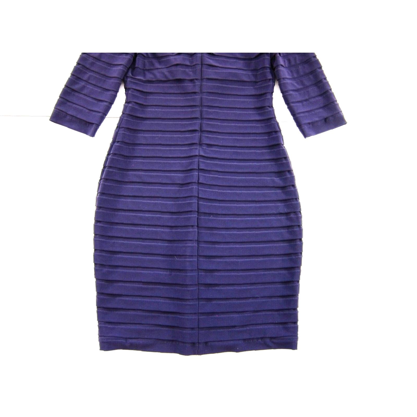 Adrianna Papell Adrianna Papell Eggplant Purple Stretch Layered V-Neck 3/4 Sleeve Dress 6 Petite Size M / US 6-8 / IT 42-44 - 6 Thumbnail