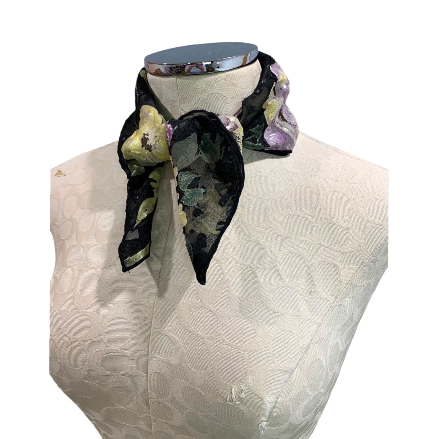 Vintage VINTAGE Floral Scarf Womens 19 Inch Square Textured Siky Sheer Gray Size ONE SIZE - 2 Thumbnail