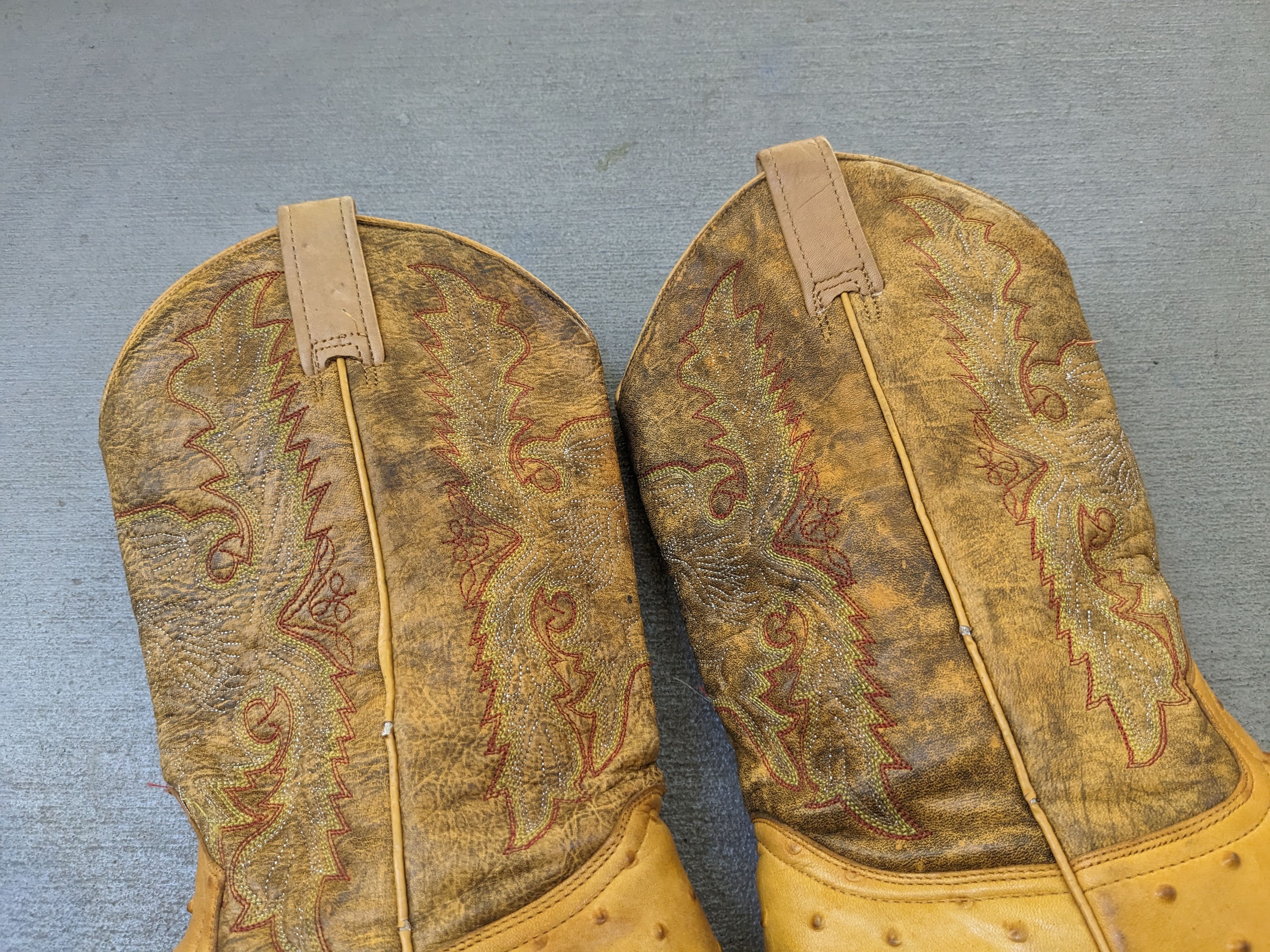 Vintage Ostrich Cowboy Boots Yellow 8.5 EE Wide Embossed Leather Size US 8.5 / EU 41-42 - 4 Thumbnail