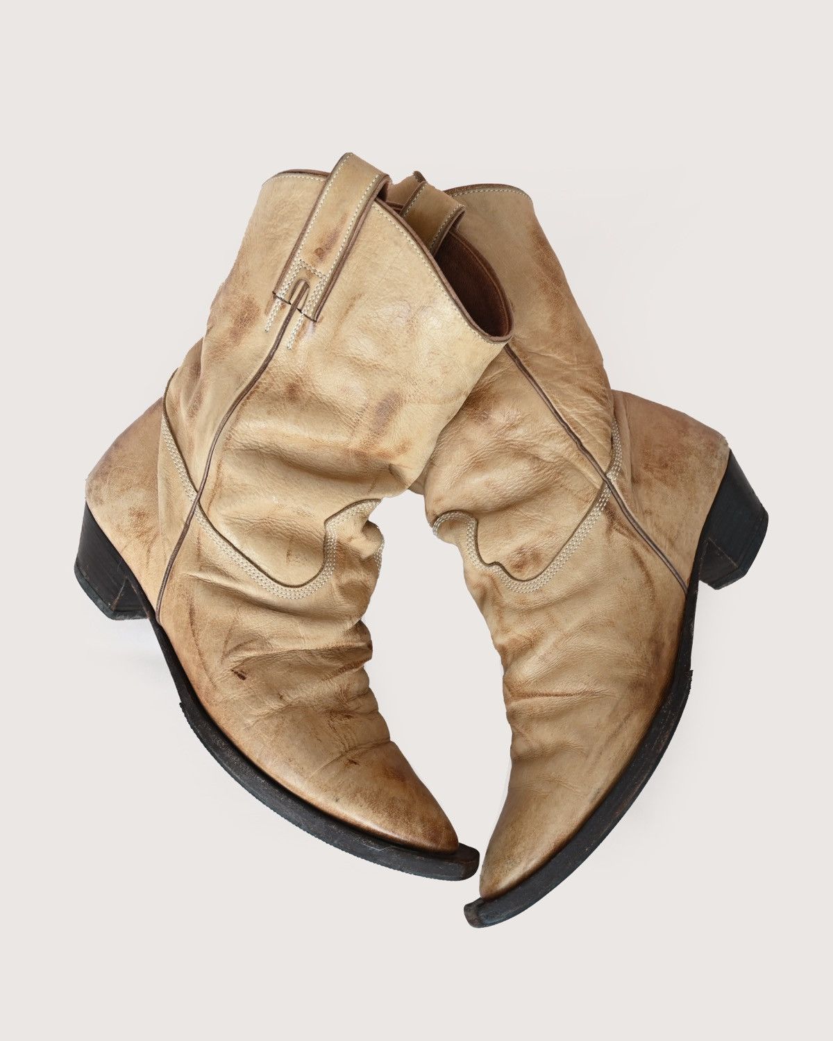 image of Miharayasuhiro Mihara Yasuhiro Creased Western Cowboy Boots in Brown, Women's (Size 7)