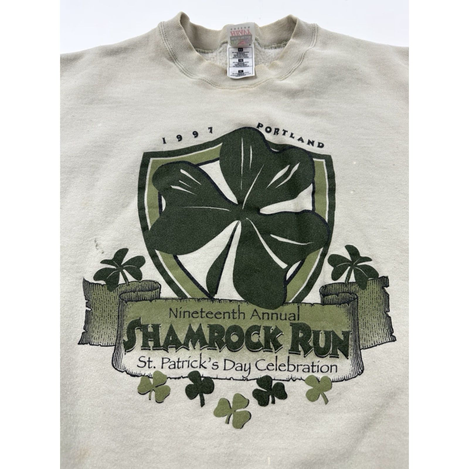 Fruit Of The Loom VINTAGE Shamrock Run Sweatshirt Mens XL Beige Portland Oregon 1997 Pullover Size US XL / EU 56 / 4 - 6 Thumbnail