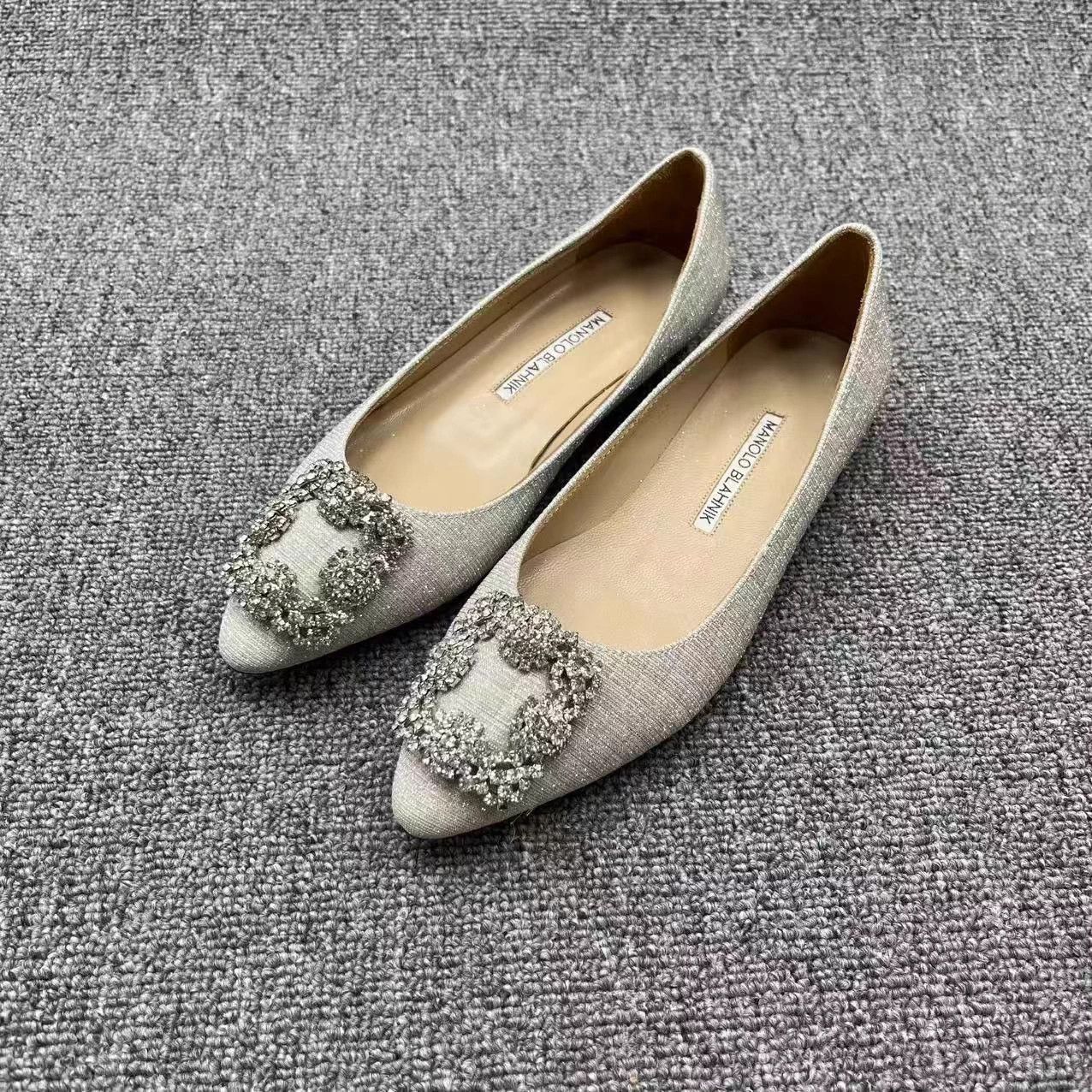 Manolo Blahnik MB Gray Silk Satin Crystal-Embellished Flat 35 Size US 4.5 / IT 34.5 - 1 Thumbnail