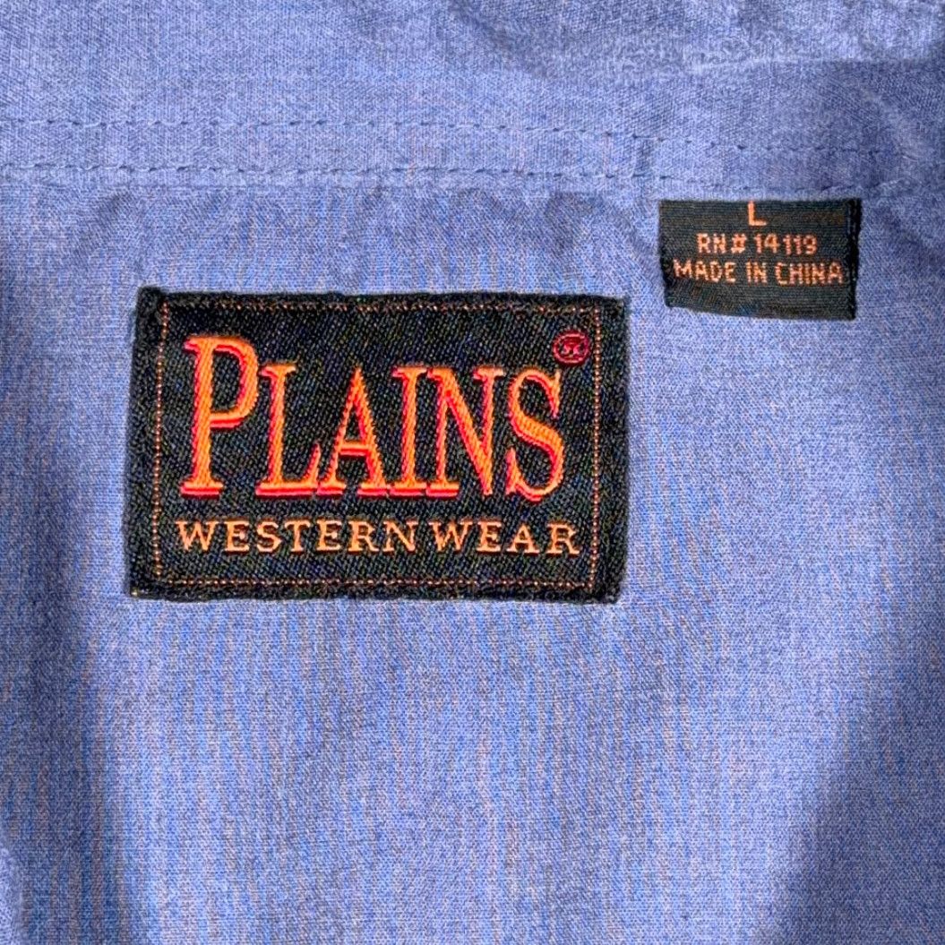 Vintage VINTAGE Plains Western Shirt Adult LARGE Blue Pearl Snap Cowboy 90s Shirt Mens Size US L / EU 52-54 / 3 - 4 Thumbnail