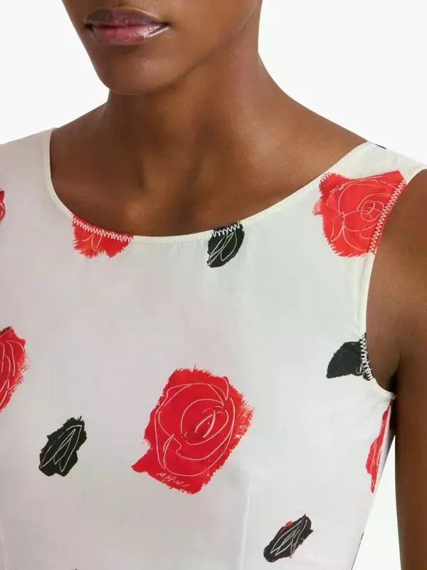 Marni o1w1db10426 Rose-Print Midi Dress in White Size L / US 10 / IT 46 - 5 Thumbnail