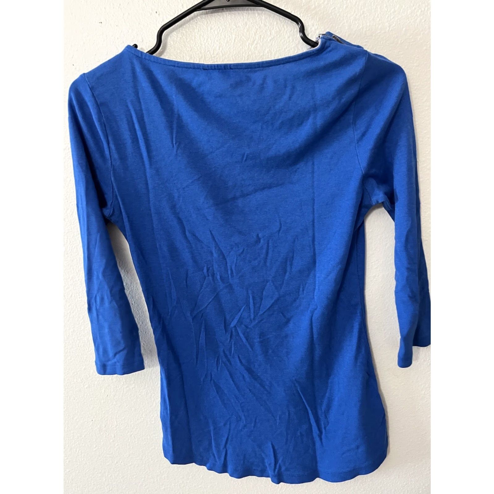 Express VINTAGE Express Women's Long Sleeve Shirt 3/4 Sleeve Blue Solid Boat Neck Zip Medium Size M / US 6-8 / IT 42-44 - 3 Thumbnail