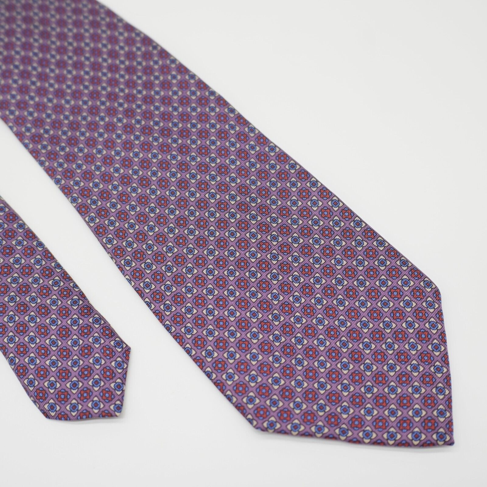 Designer Christopher Hayes Floral Geometric Print Purple Silk Tie Ita Size ONE SIZE - 1 Thumbnail