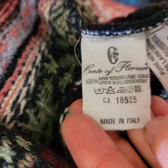 Conte of Florence Conte Of Florence Navy Pink Floral 100% Wool `Cardigan - L Size L / US 10 / IT 46 - 8 Thumbnail