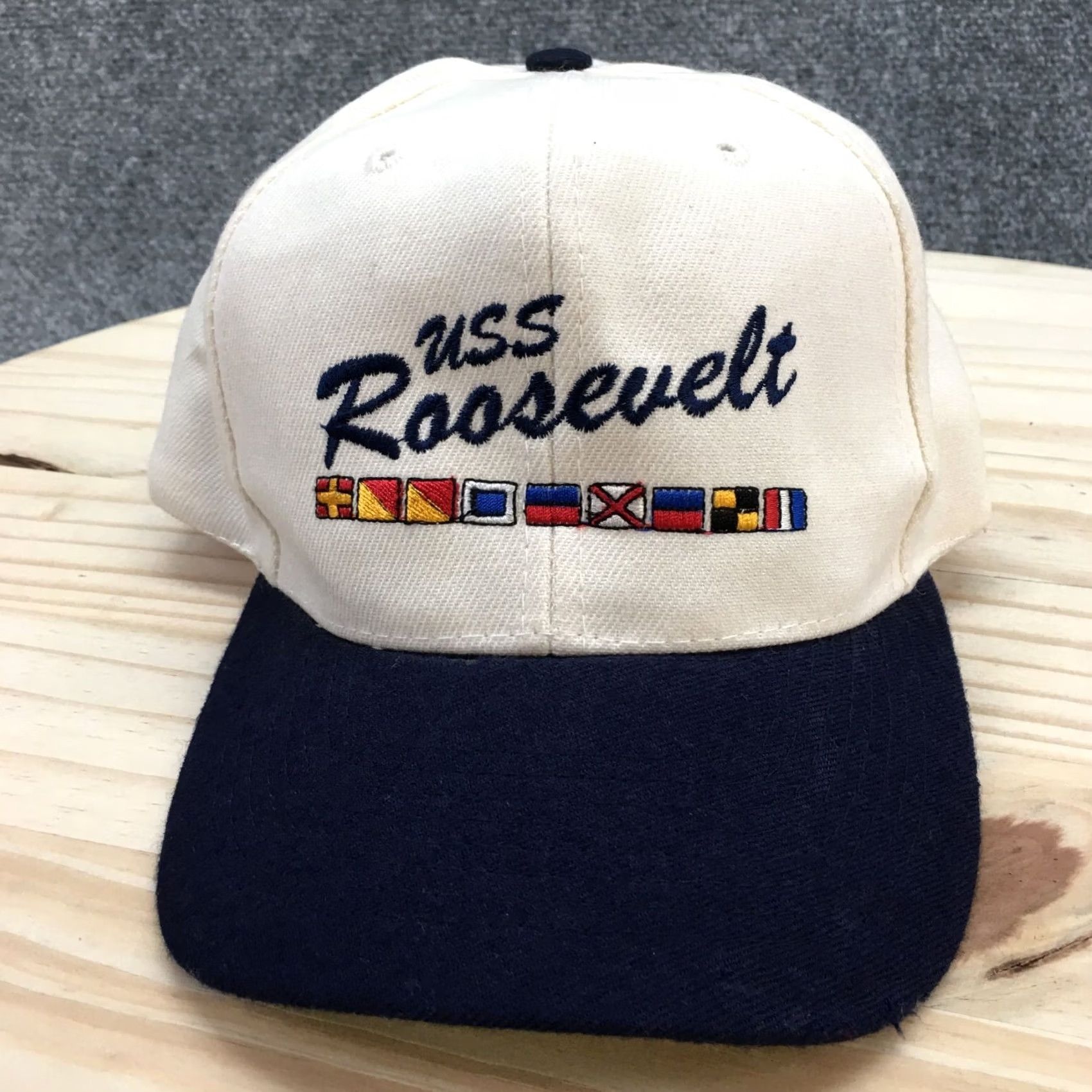 Vintage OTTO USS Roosevelt Flags Snapback Cap Hat Mens One Size White Blue Adjustable Size ONE SIZE - 2 Thumbnail