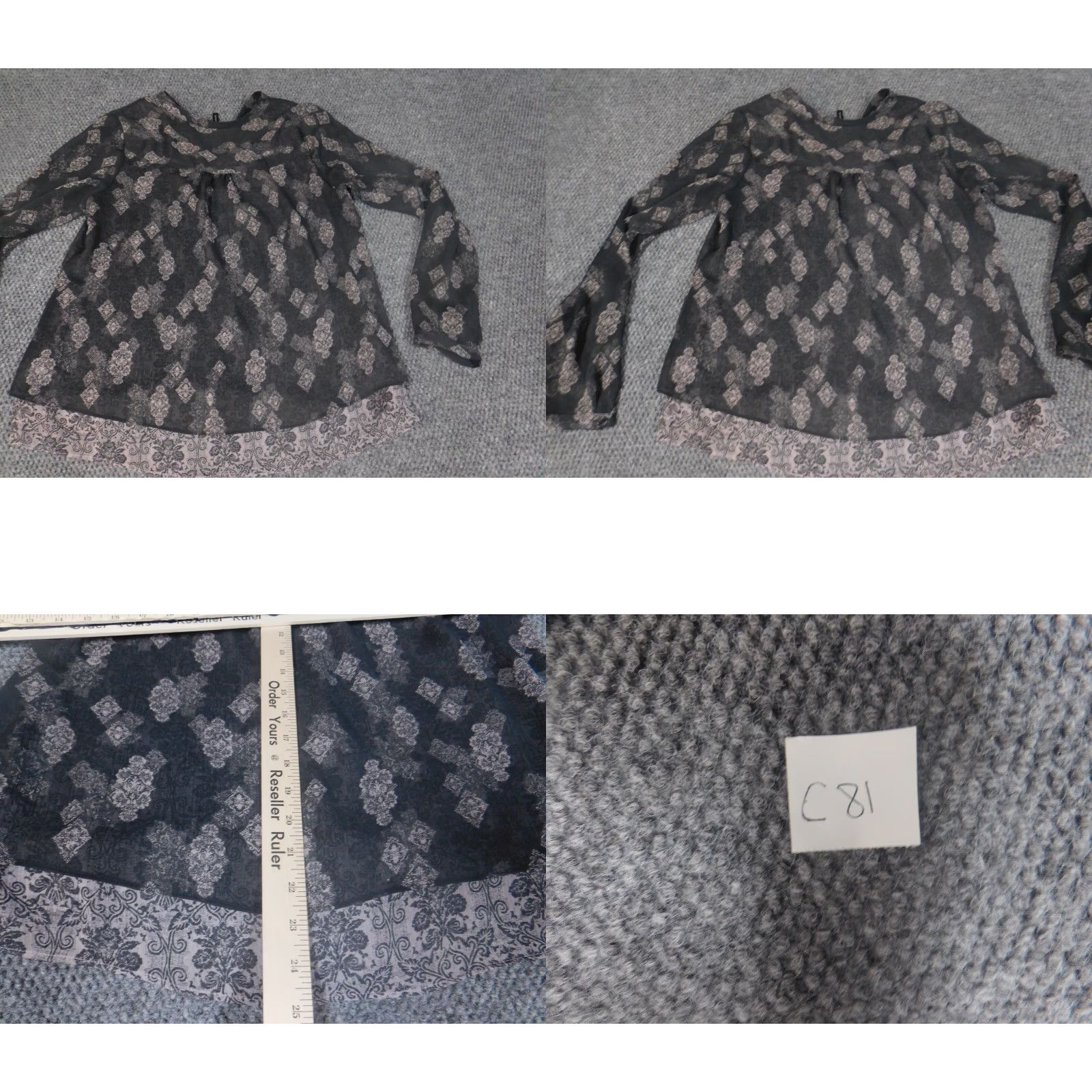 Vintage Maurices Blouse Womens Medium Gray Round Neck Long Sleeve Pullover Lace Cap Sleeve Button Stretch Casual Regular Size M / US 6-8 / IT 42-44 - 8 Thumbnail