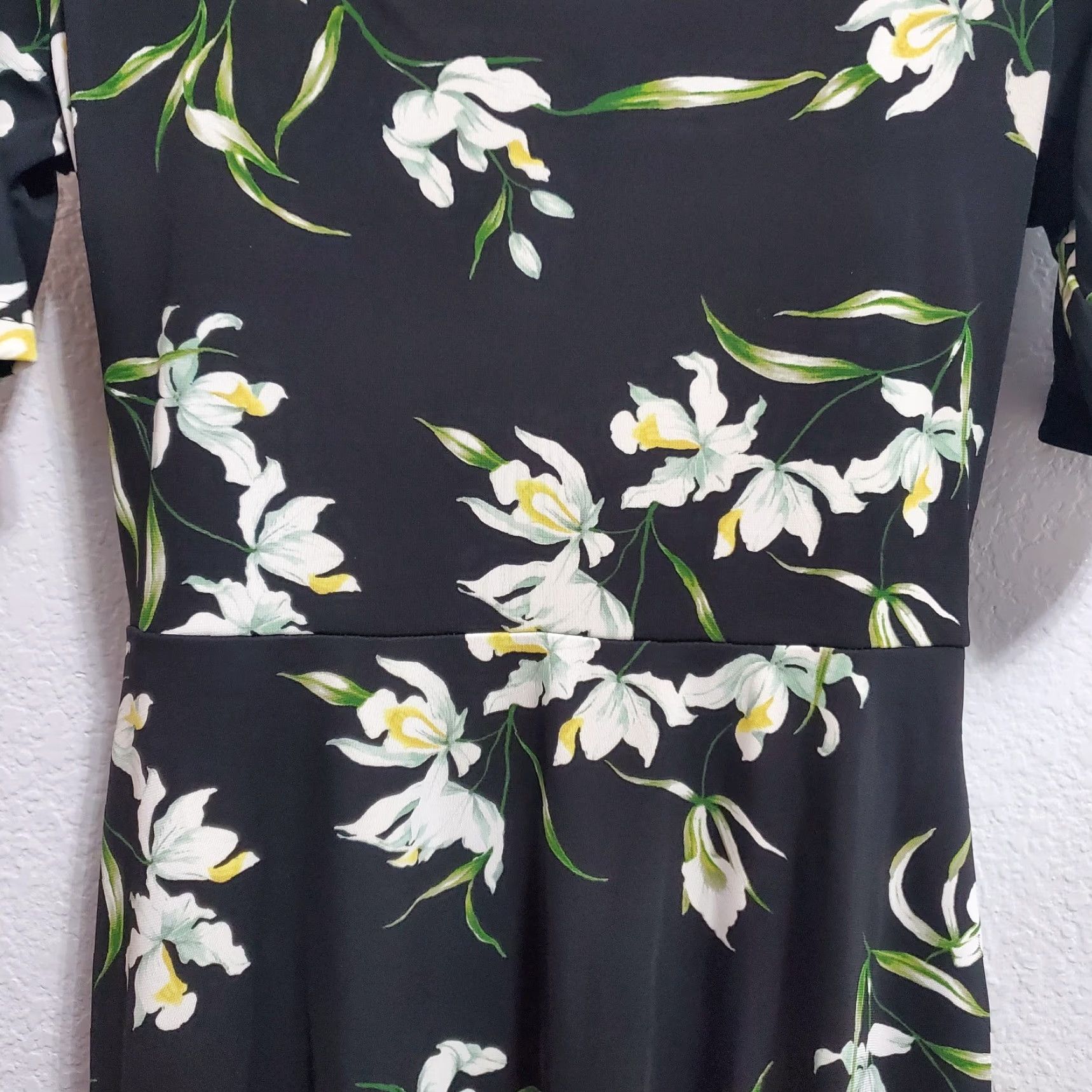 Banana Republic Banana Republic Midi Dress Women M Black Floral Tie Waist Stretch Pockets Size M / US 6-8 / IT 42-44 - 7 Thumbnail