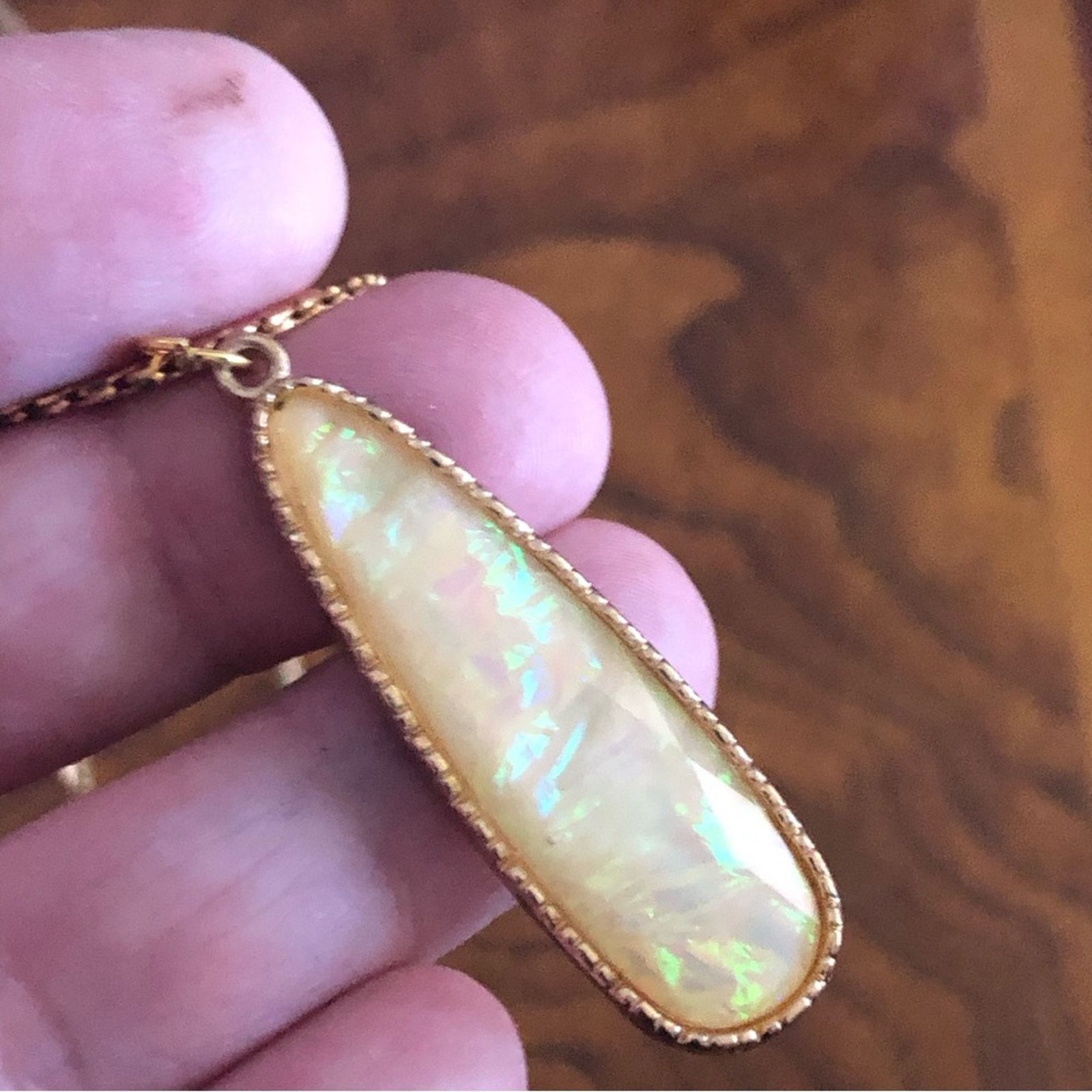 Vintage Faceted long raindrop shape simulated opal pendant necklac Size ONE SIZE - 9 Thumbnail