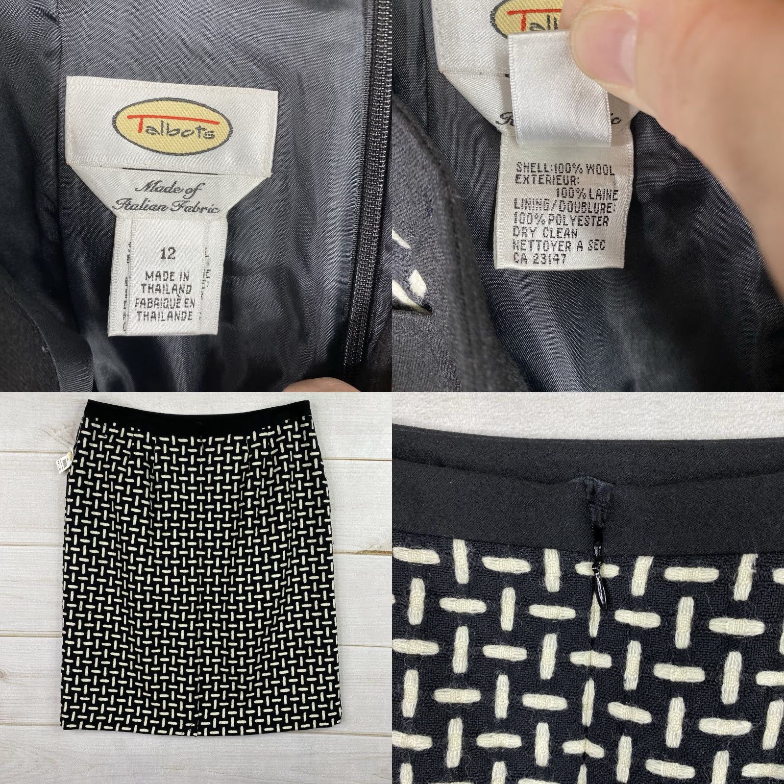 Talbots VINTAGE Talbots Skirt Womens 12 Black Tweed Wool Pockets Zip Slit 90s City Preppy Black 12 Womens Size 34" / US 12 / IT 48 - 8 Thumbnail