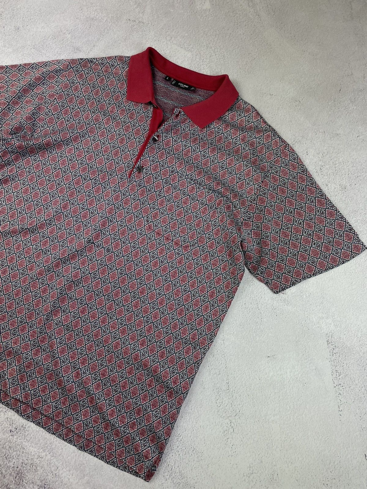 Celine Celine Paris Men’s Polo Shirt Size L Red Geometric Pattern Size US L / EU 52-54 / 3 - 2 Thumbnail