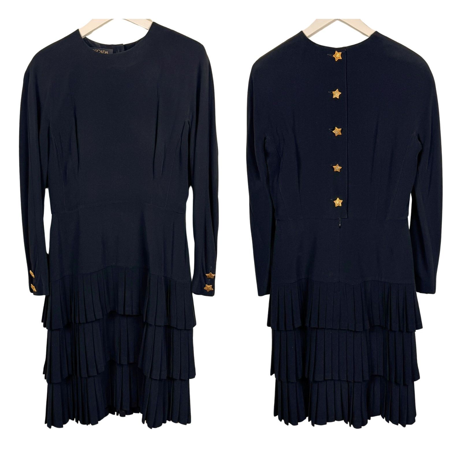 Escada Escada Vintage Black Gold Star Buttons Dress 1980s Size 40 Size M / US 6-8 / IT 42-44 - 1 Thumbnail
