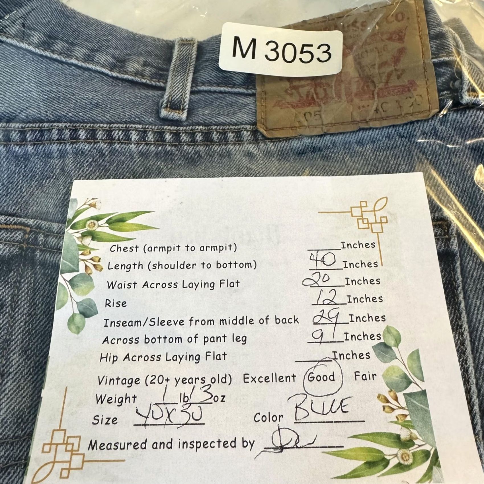 Levi's Levis 505 Jeans Mens 40x30 Blue Light Wash Straight Leg Denim Classic Zip Fly Size US 40 / EU 56 - 7 Thumbnail