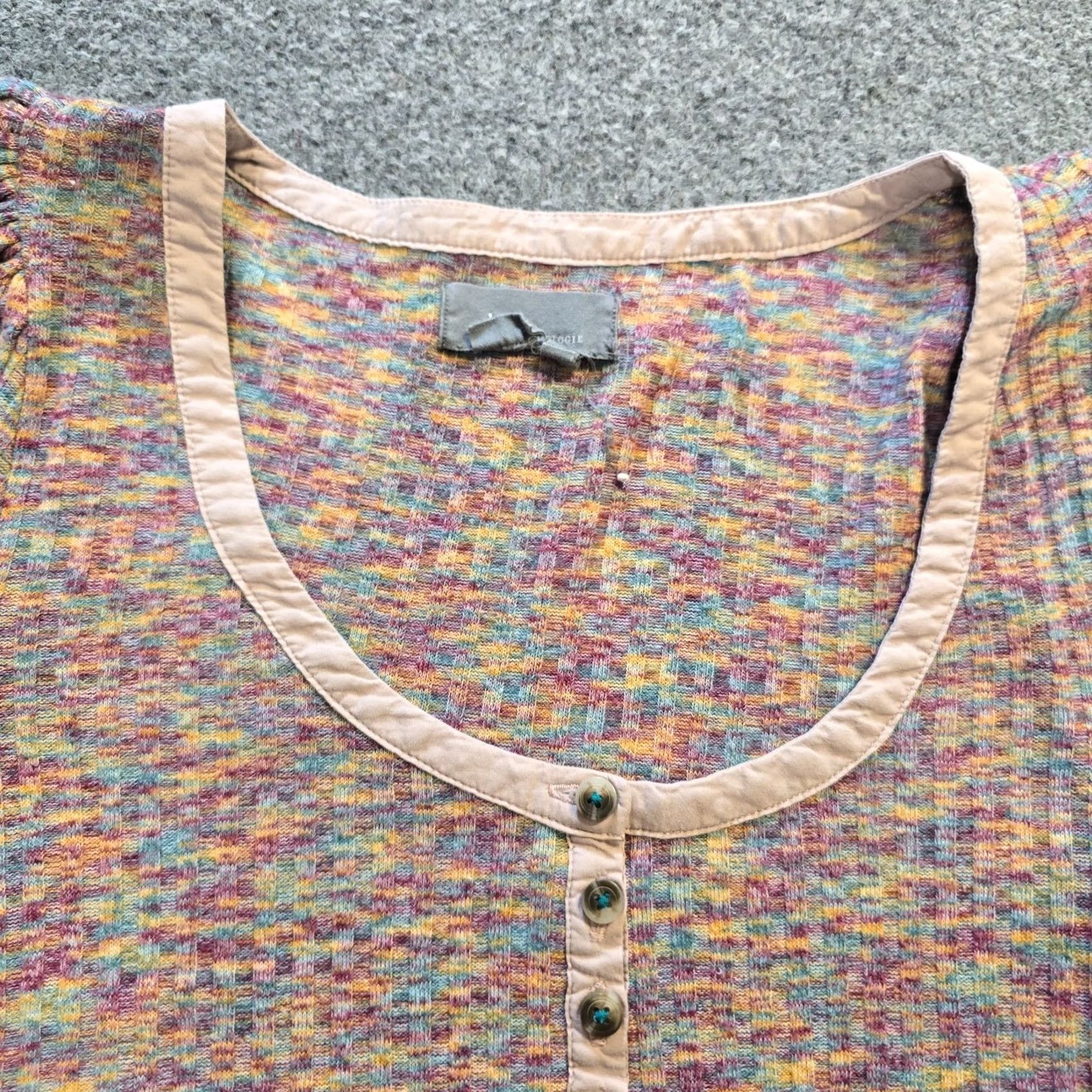 Anthropologie Anthropologie Top Womens Size Small Pink Rainbow Ribbed Henley Casual Coloful Shirt Regular Womens Size S / US 4 / IT 40 - 2 Thumbnail