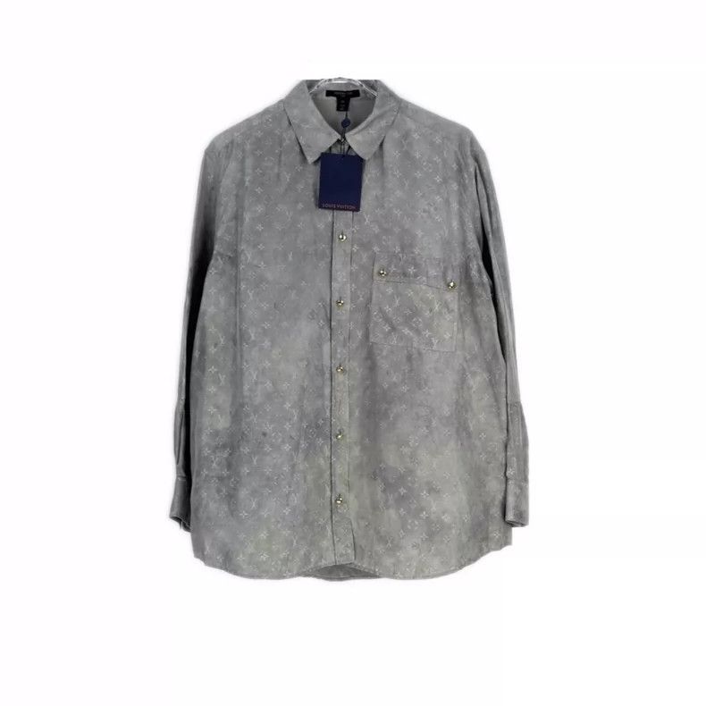 Louis Vuitton Louis Vuitton Dirty grey silk shirt with full logo shirt 25 Size US XXS / EU 40 - 1 Thumbnail