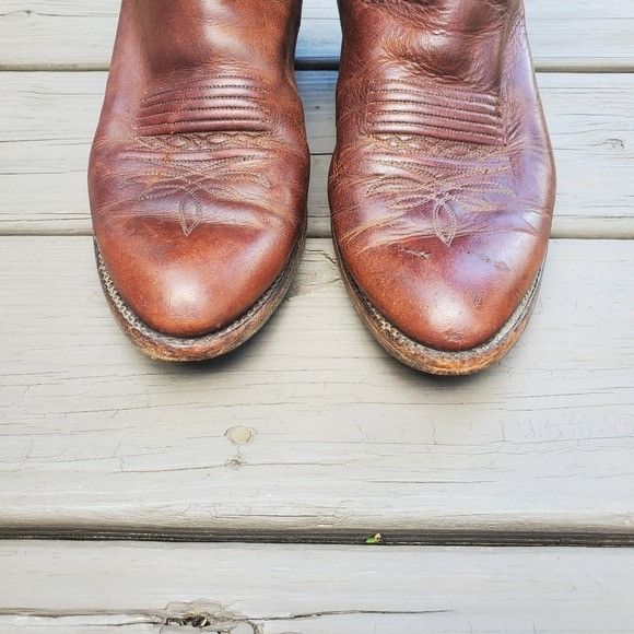 Dan Post × Vintage Vintage 70s Dan Post Brown Leather Braid Shaft Western Boots Size US 9 / EU 42 - 6 Thumbnail