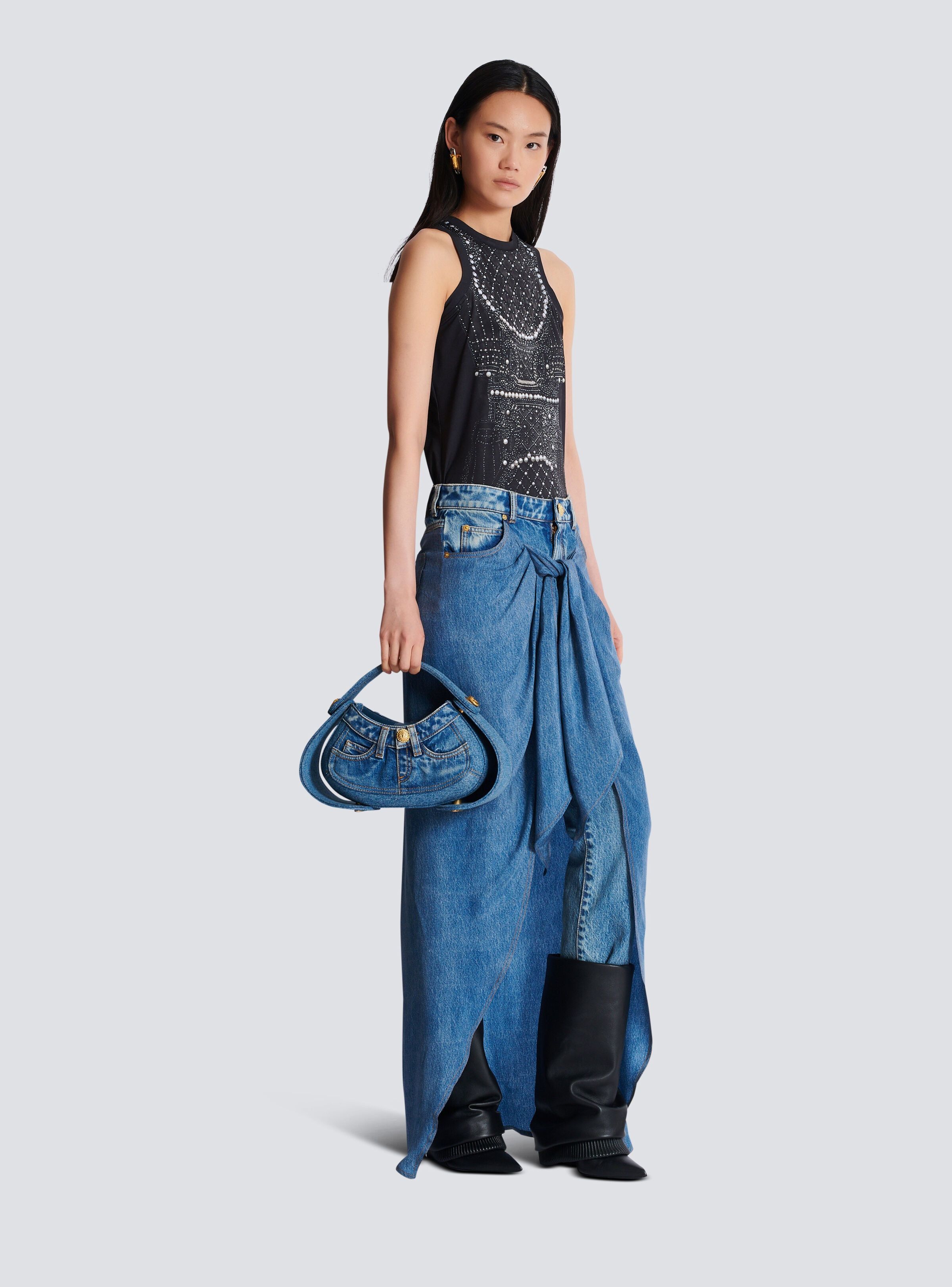 Balmain o1s1wg111225 Size:OS/Medium Denim Jolie Madame Bag in Blue Size ONE SIZE - 5 Thumbnail