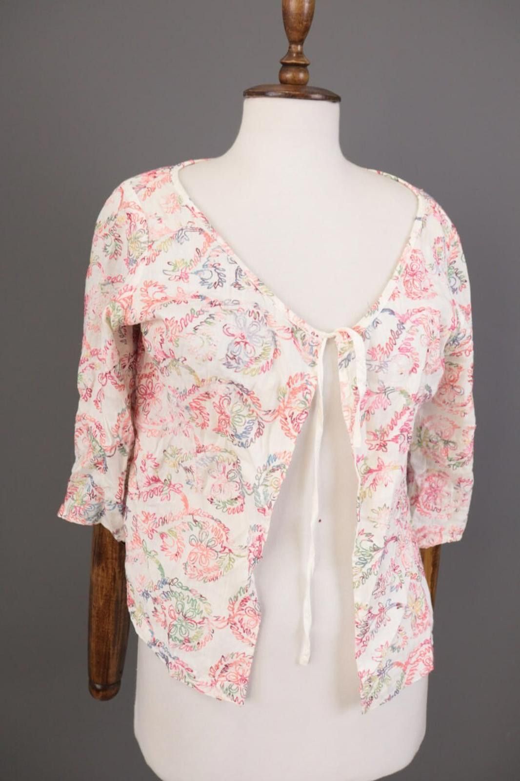 120% Lino 120% Lino White Linen Flroal Drawstring Top Shirt Size 42 Size M / US 6-8 / IT 42-44 - 5 Thumbnail